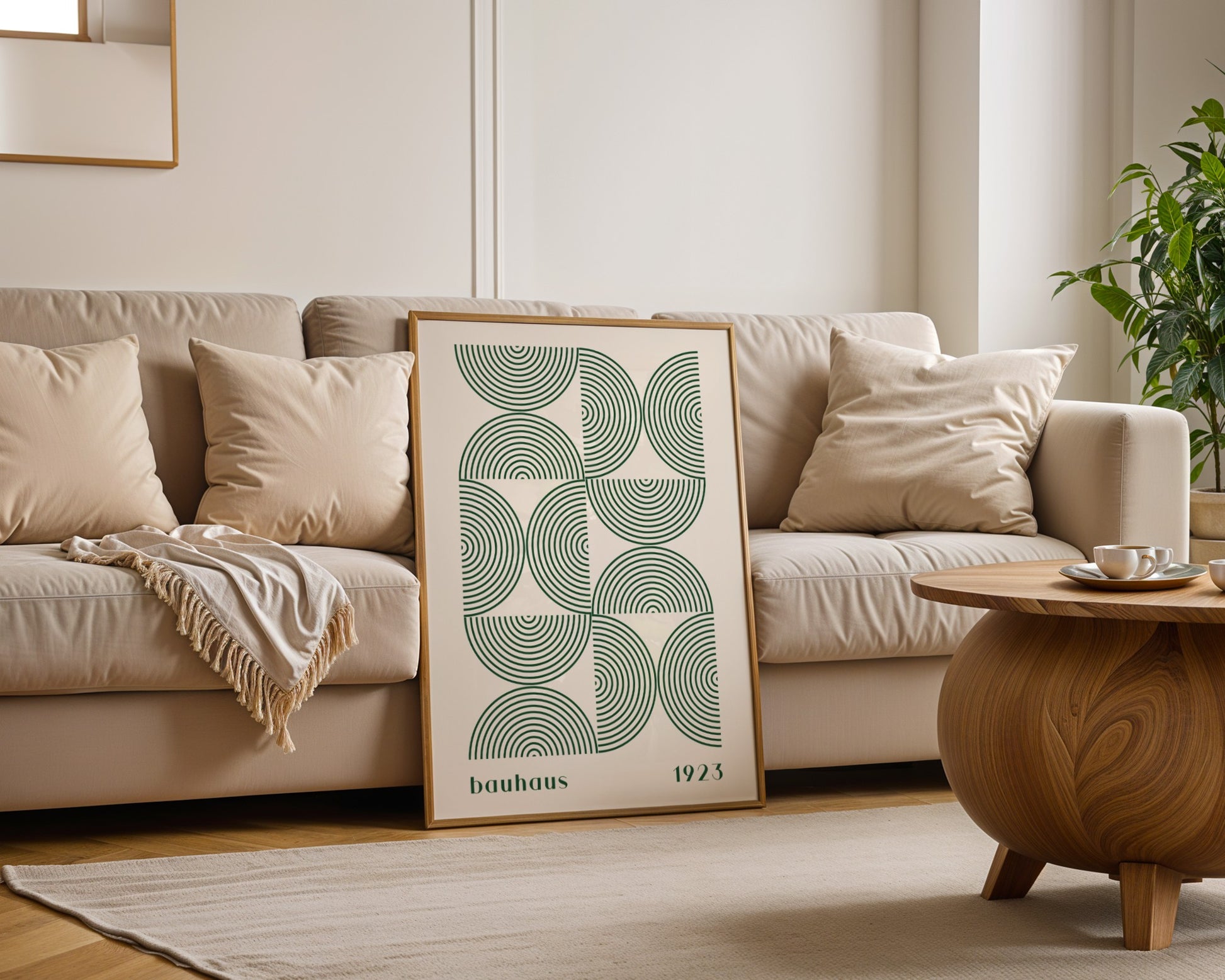 Plakat Bauhaus – Zielone półkola na beżowym tle