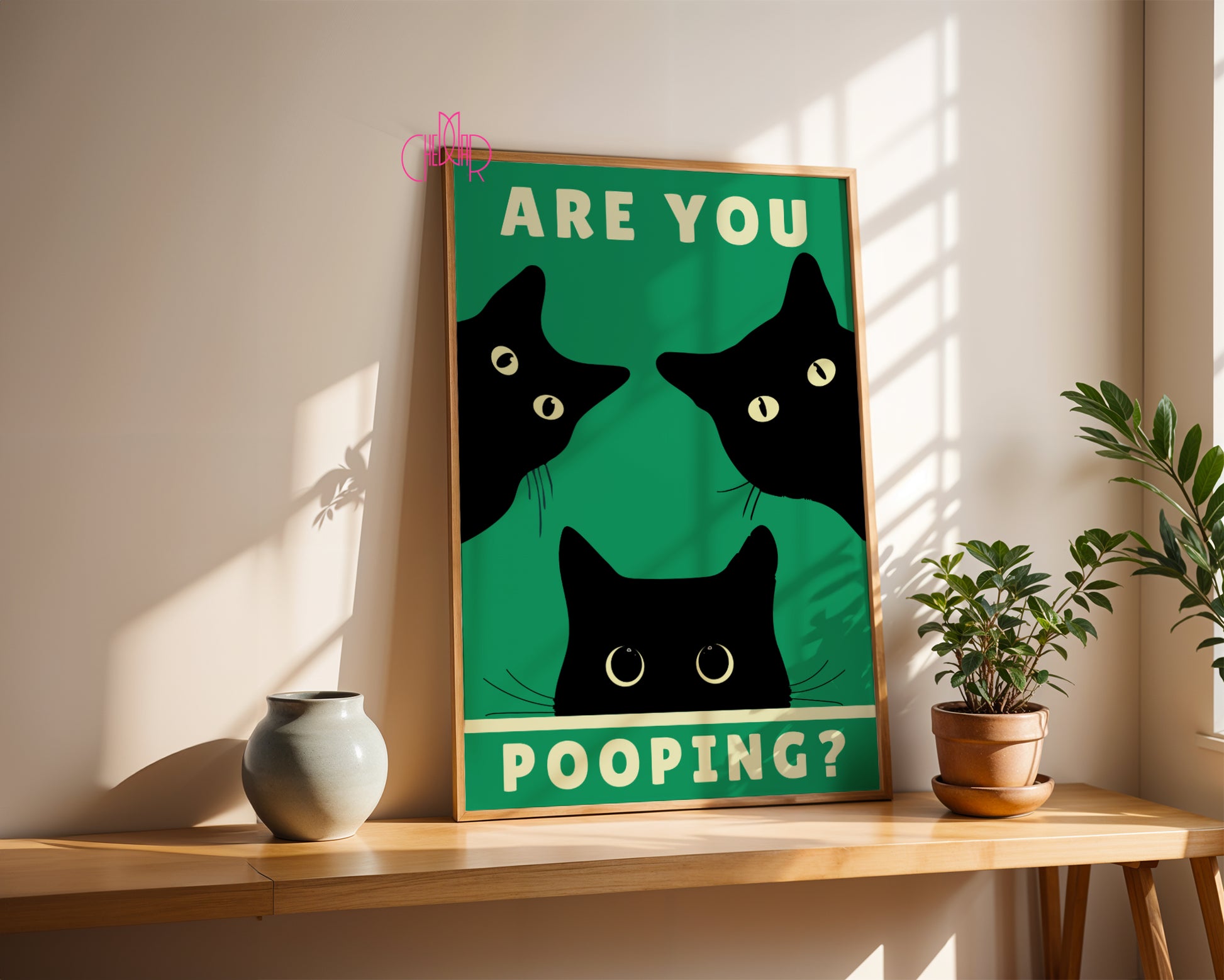 Plakat "Are You Pooping ?" z czarnymi kotami