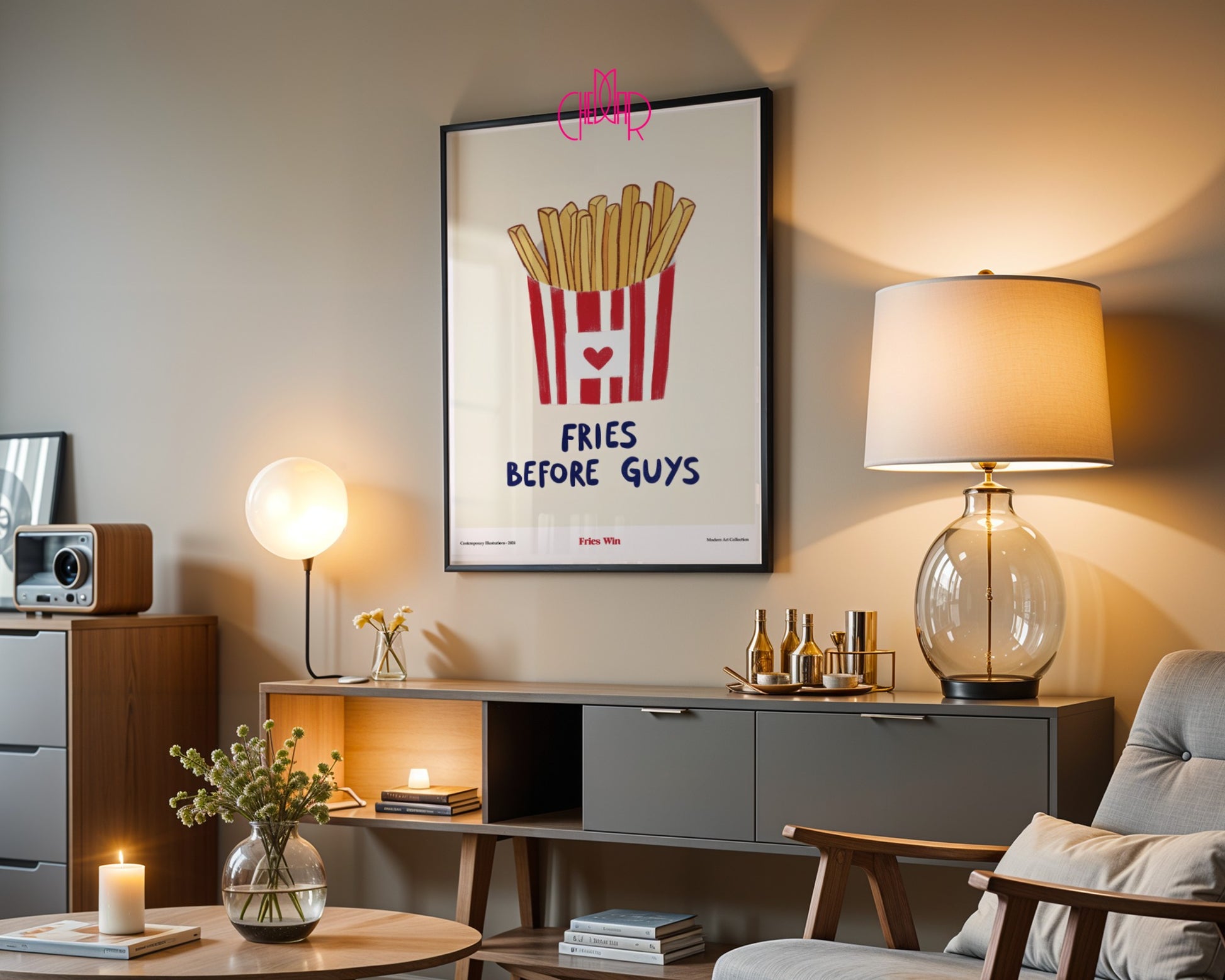Plakat Fries Before Guys- Fries Win, sztuka współczesna, modernizm