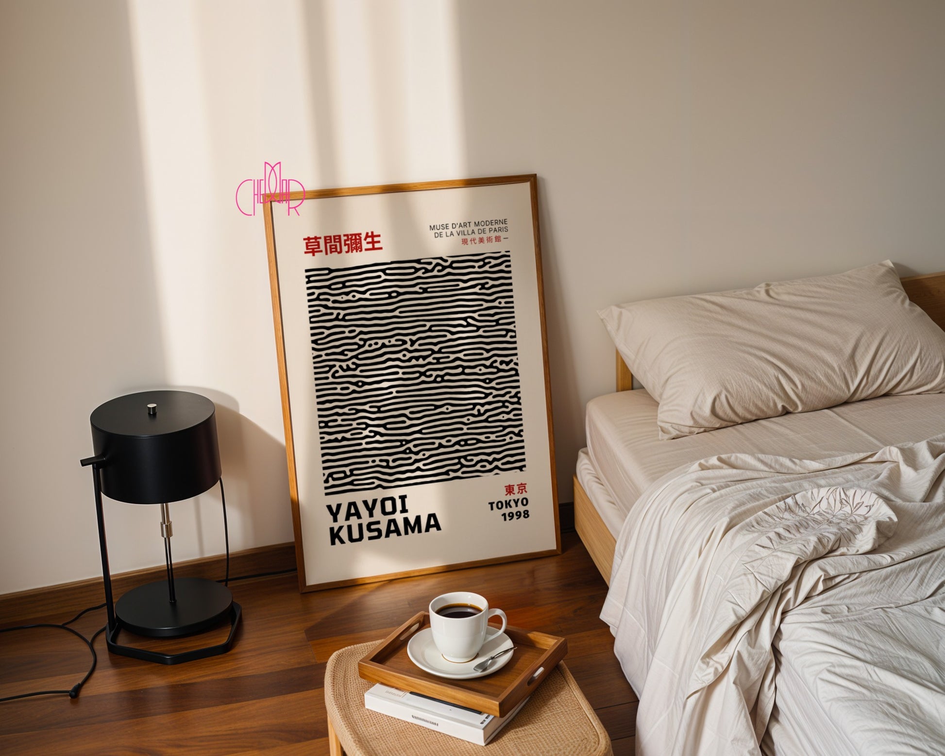 Plakat Yayoi Kusama czarne faliste linie, abstrakcja, Tokyo 1998