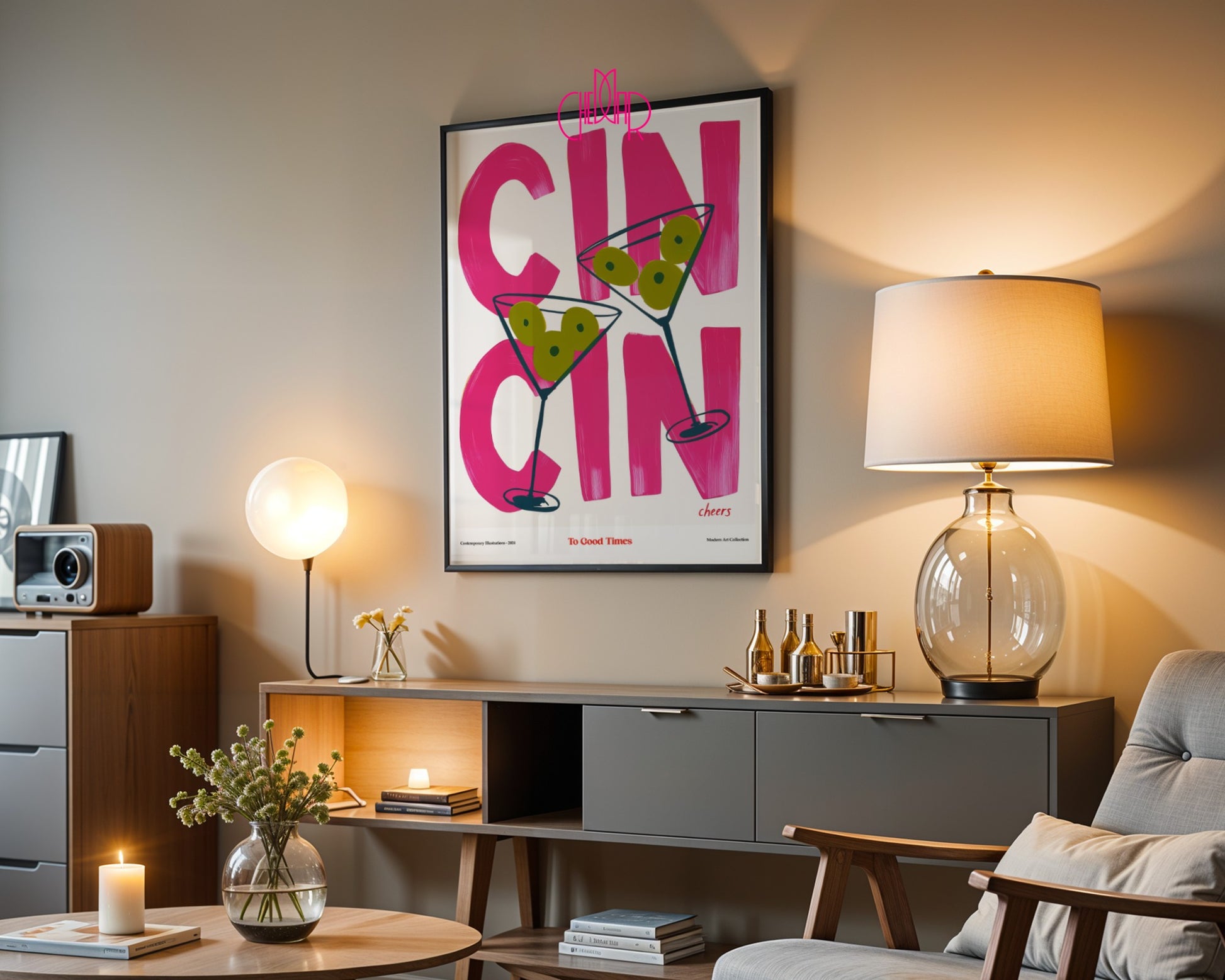 Plakat modernistyczny Cin Cin- To Good Times, Cheers