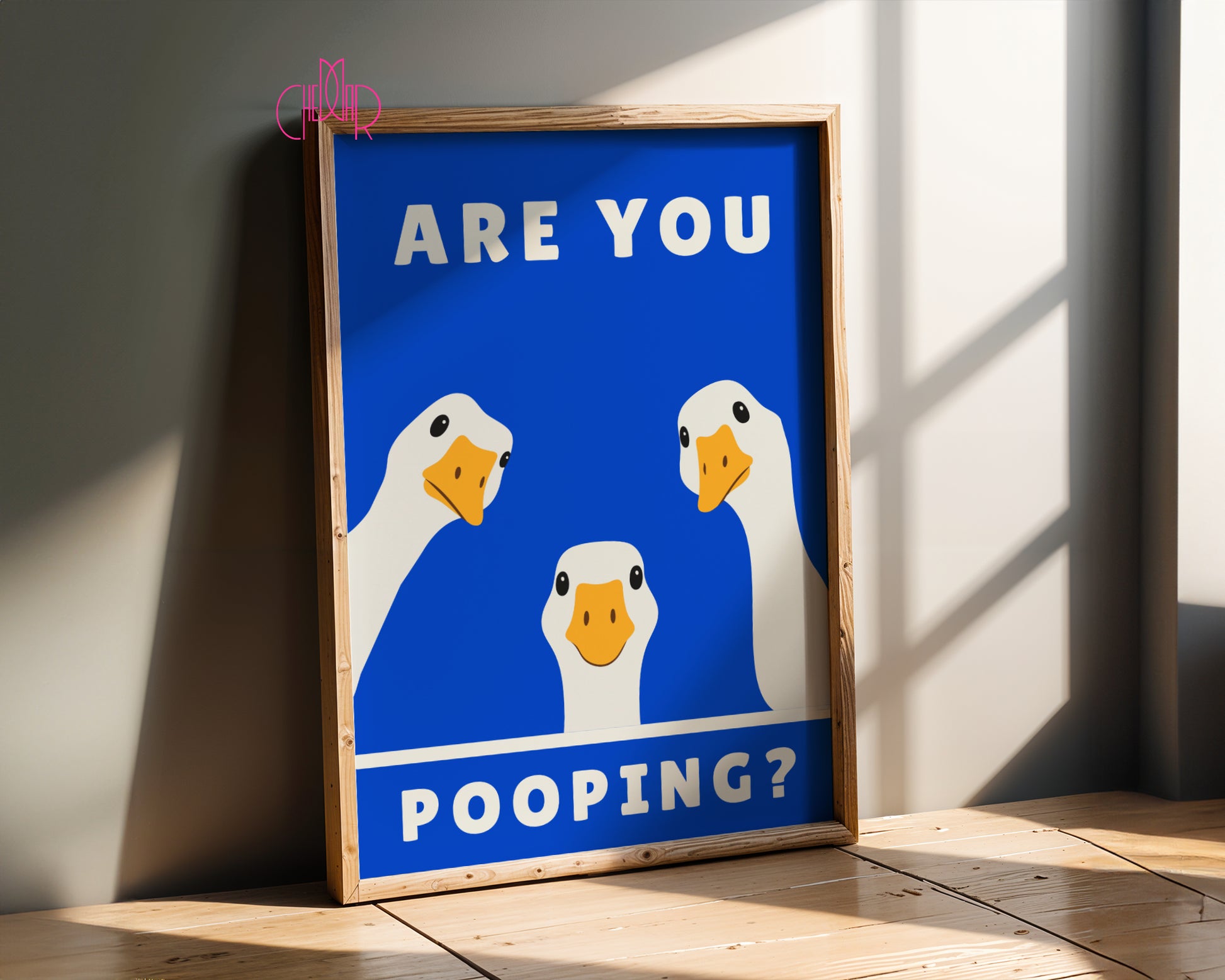 Zabawny plakat "Are You Pooping?" z gęsiami