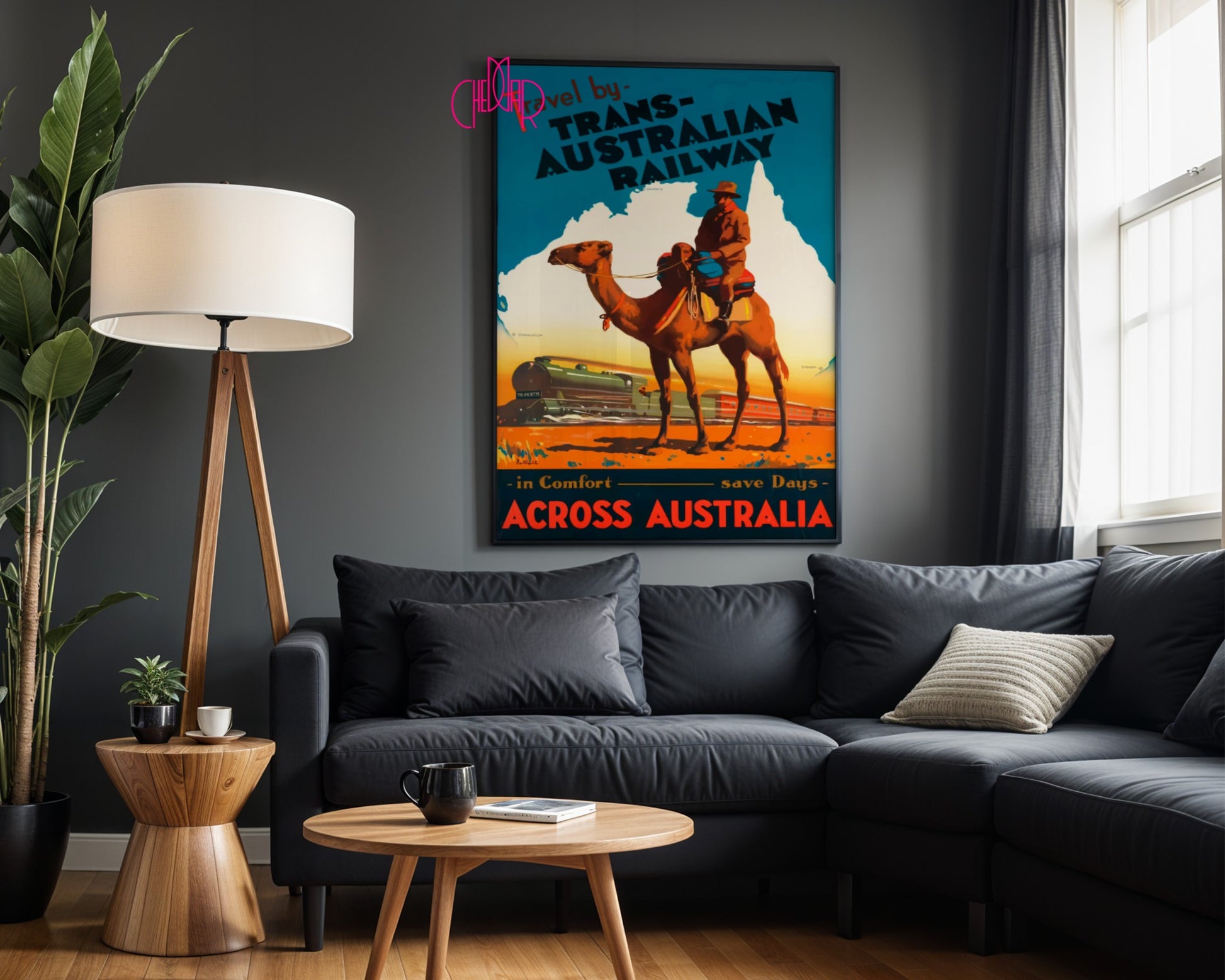 Plakat „Trans Australian Railway” – podróż przez Australię, Vintage/Retro