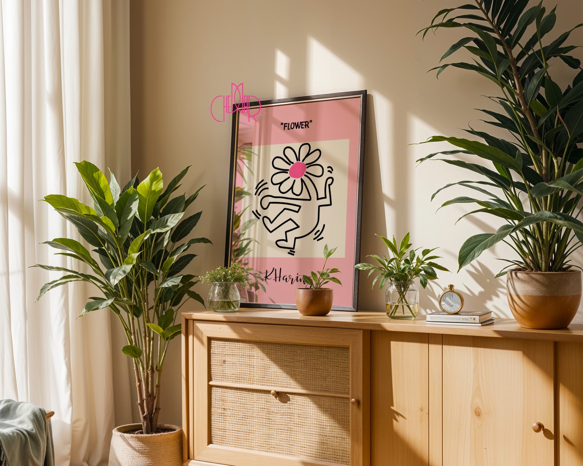 Plakat Keith Haring Flower, tańczący kwiat, street art, pop art