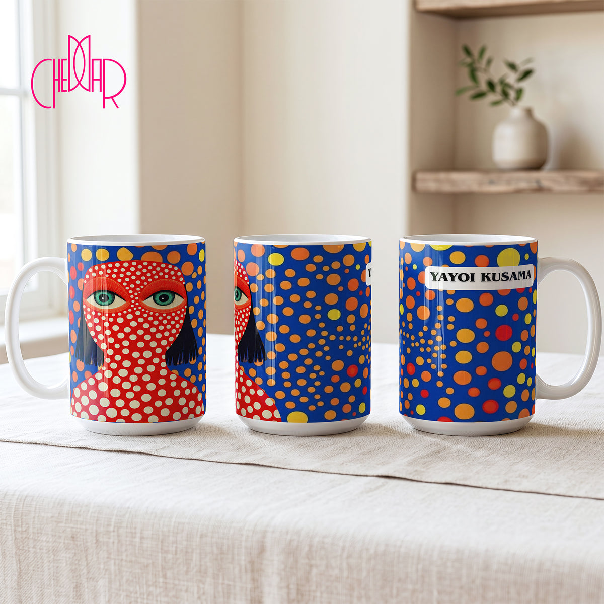 Yayoi Kusama Czerwony Portret - Kubek Ceramiczny | CheddarArt