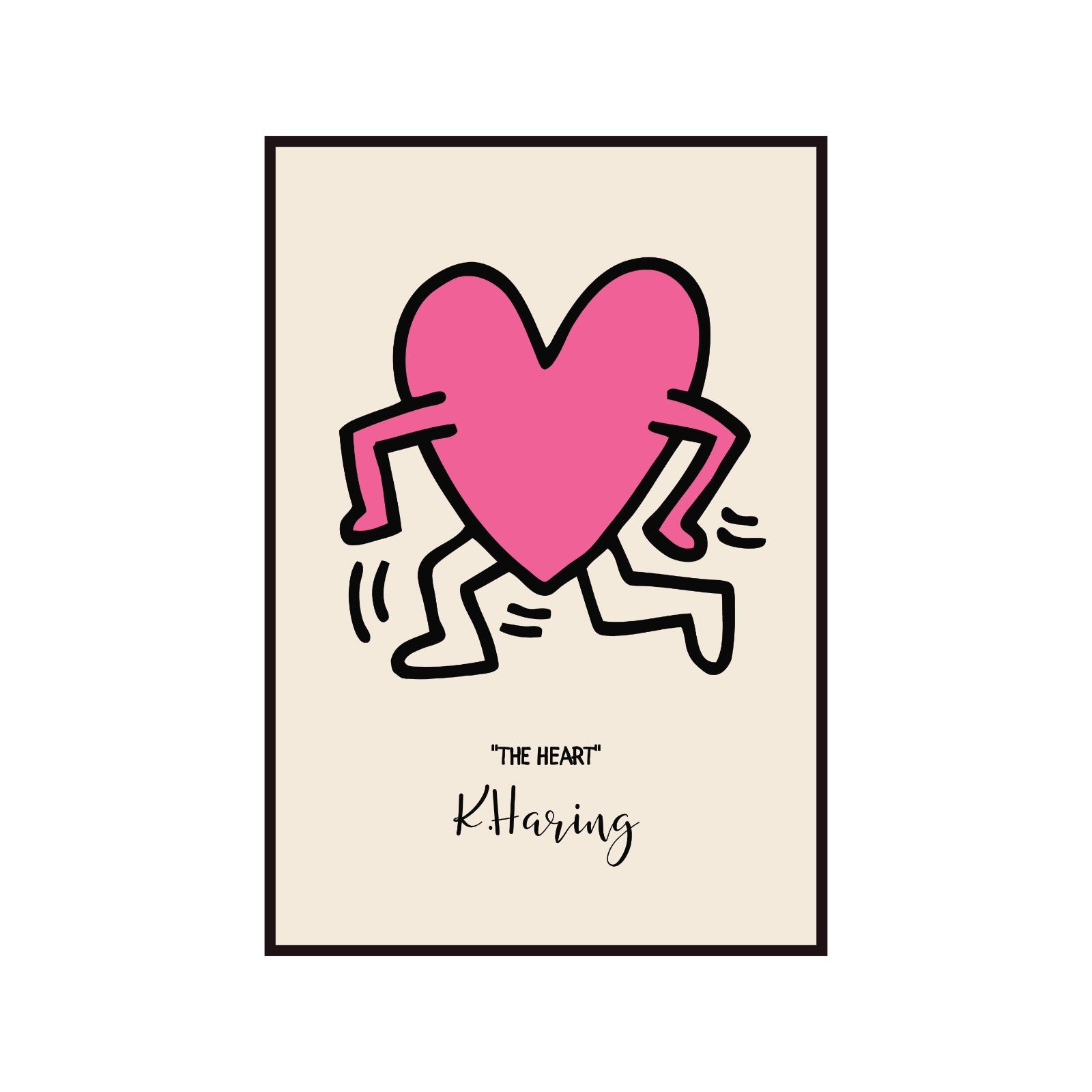 Plakat Keith Haring The Heart, różowe serce, street art, pop art
