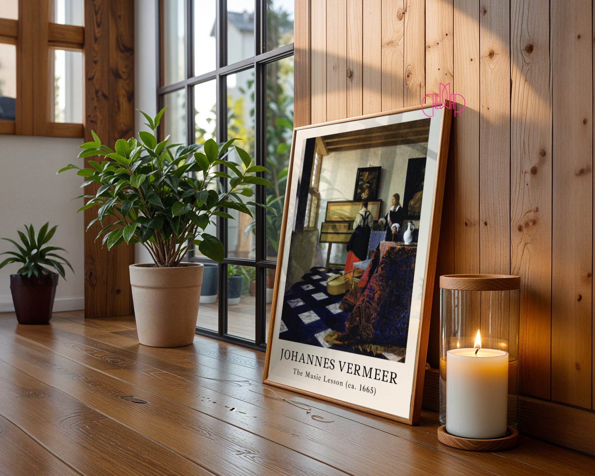 Plakat Johannes Vermeer Lekcja Muzyki, pianino, sztuka, Vintage