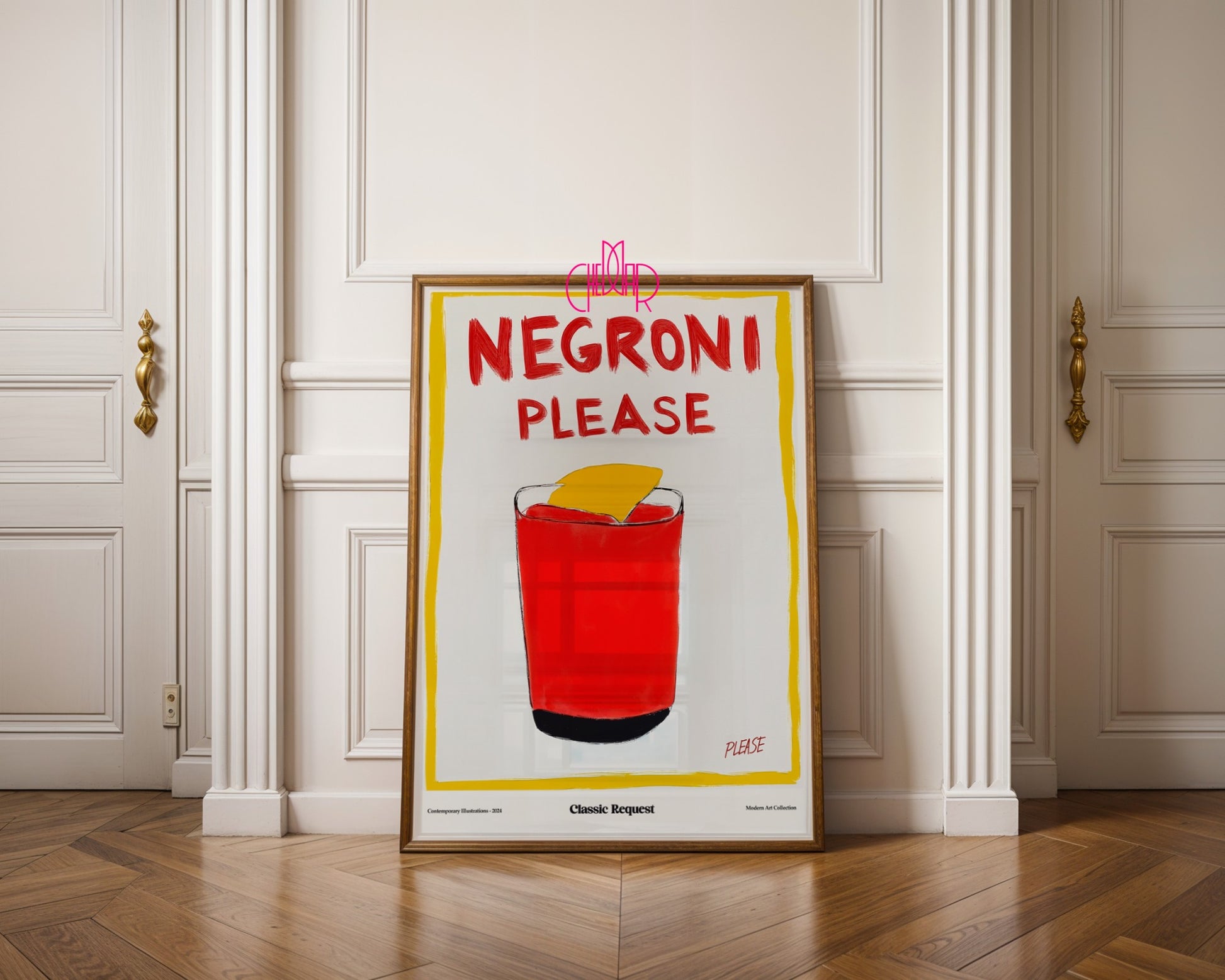 Plakat modernistyczny Negroni Please, klasyczna prośba, współczesność