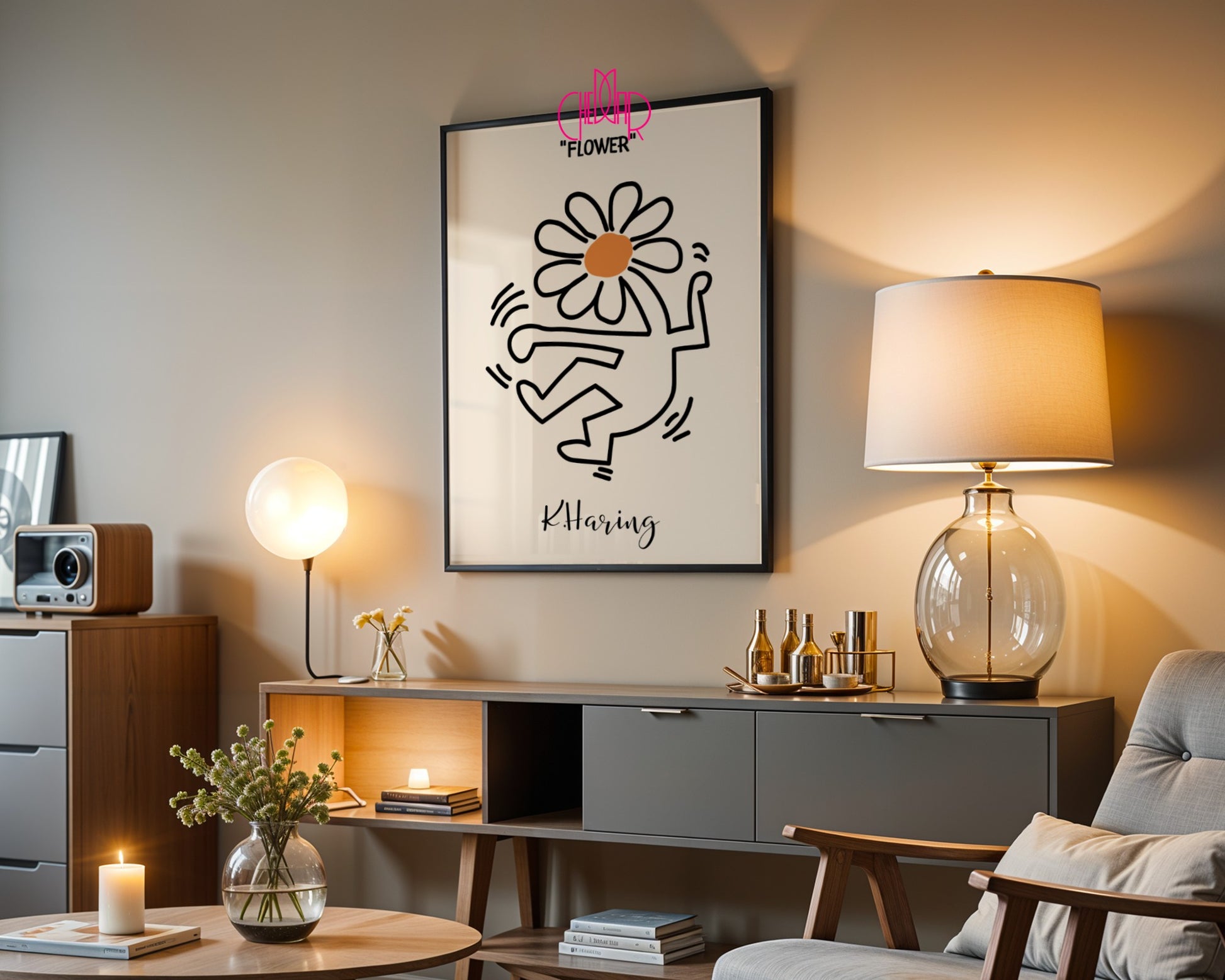 Plakat Keith Haring Flower, kwiat, street art, pop art, modernizm
