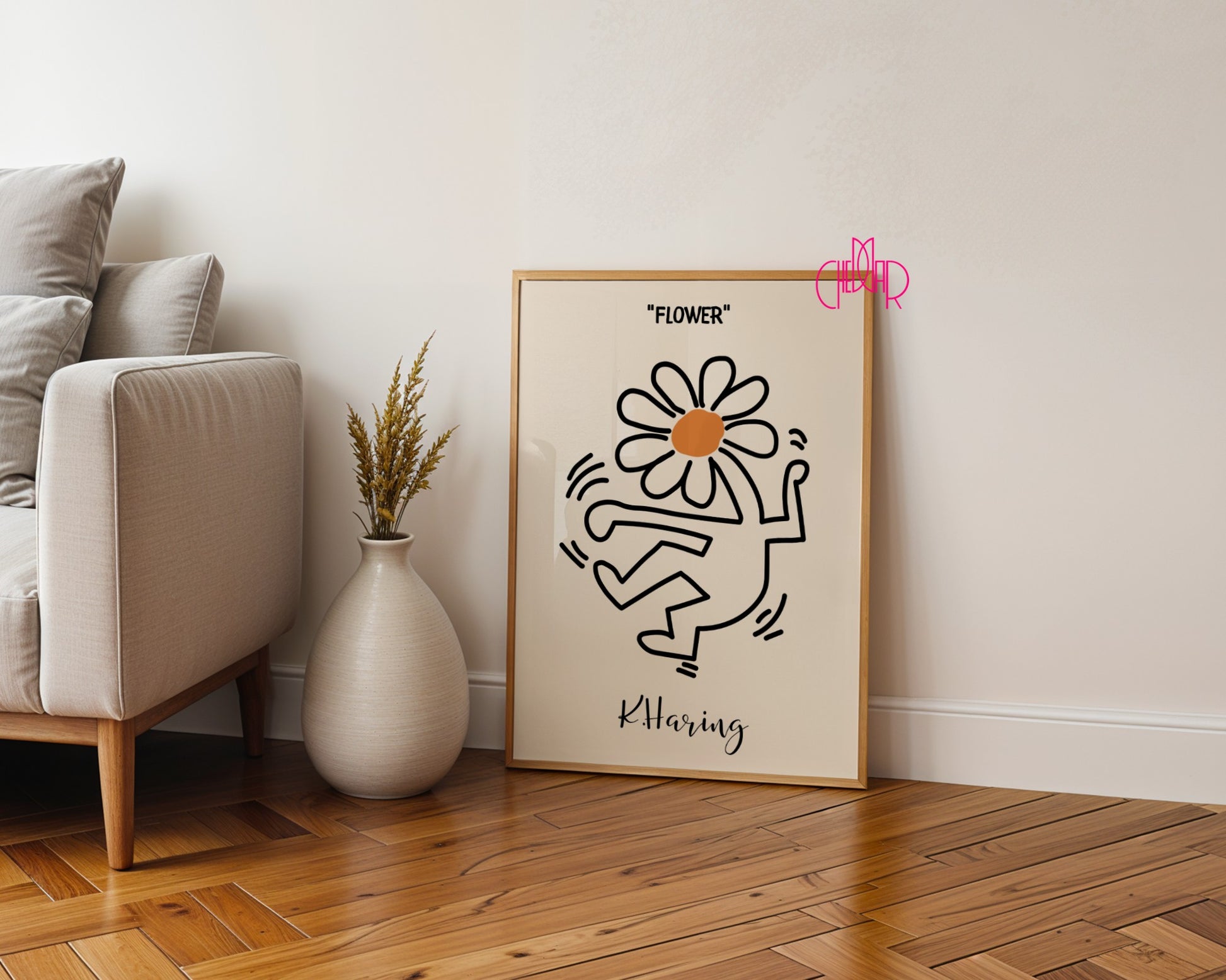 Plakat Keith Haring Flower, kwiat, street art, pop art, modernizm