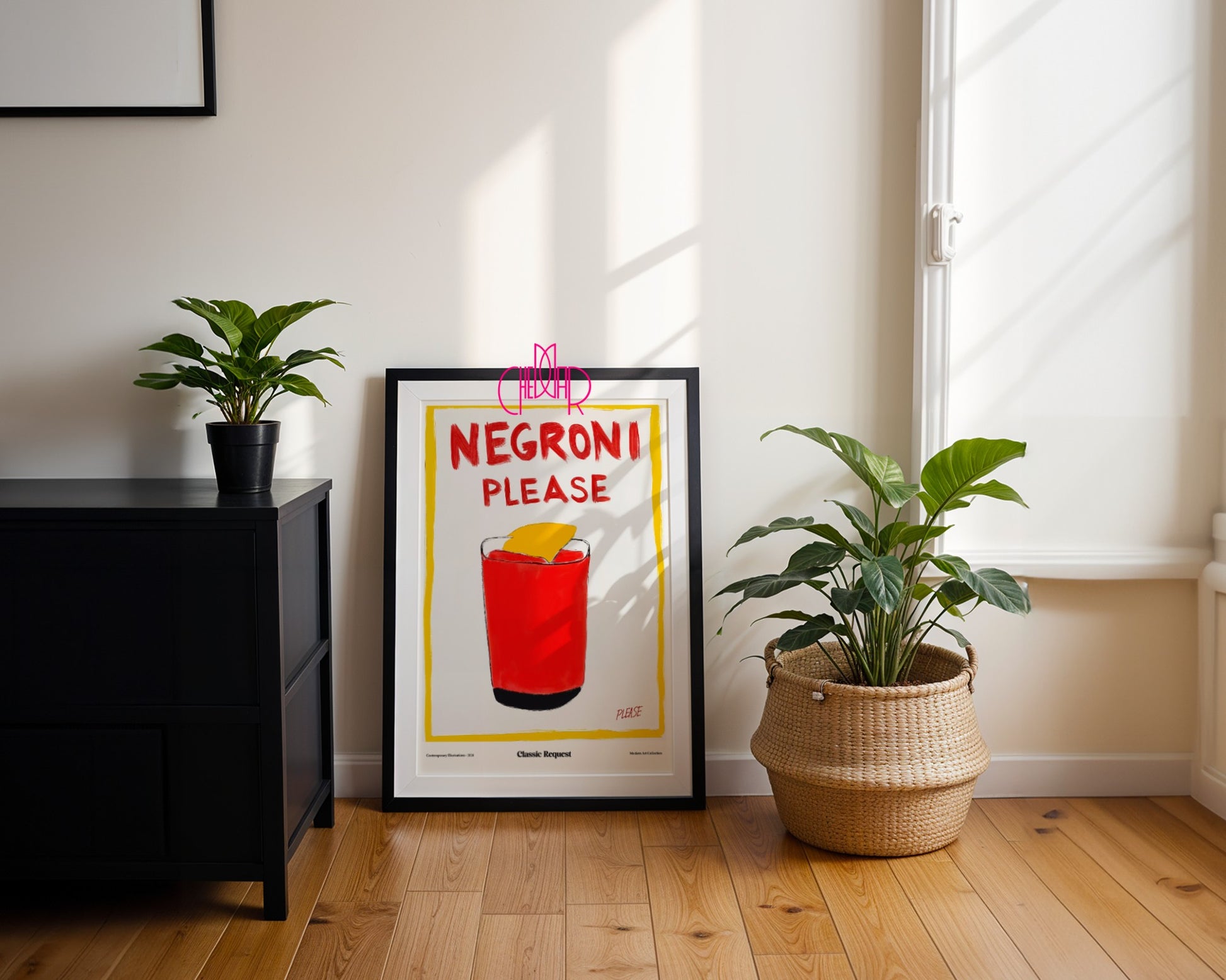 Plakat modernistyczny Negroni Please, klasyczna prośba, współczesność