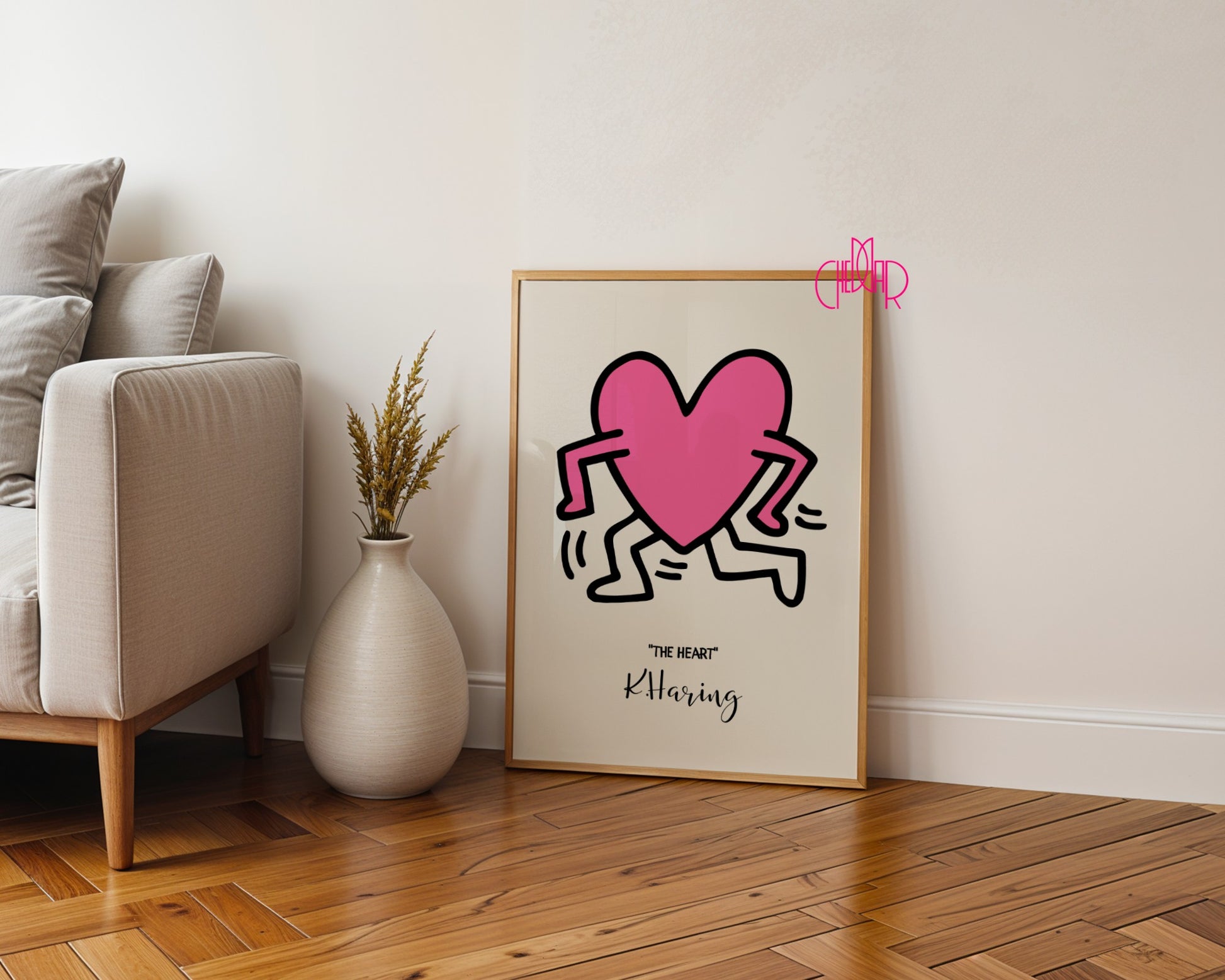Plakat Keith Haring The Heart, różowe serce, street art, pop art