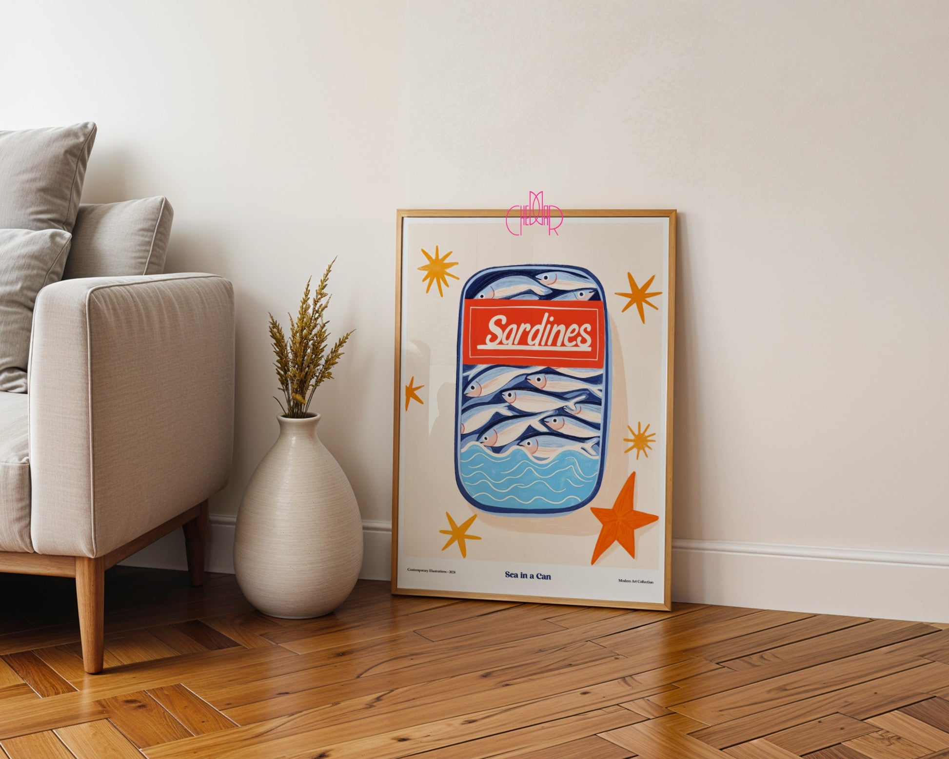 Plakat Sardynki- morze w puszce, modernizm, sztuka współczesna