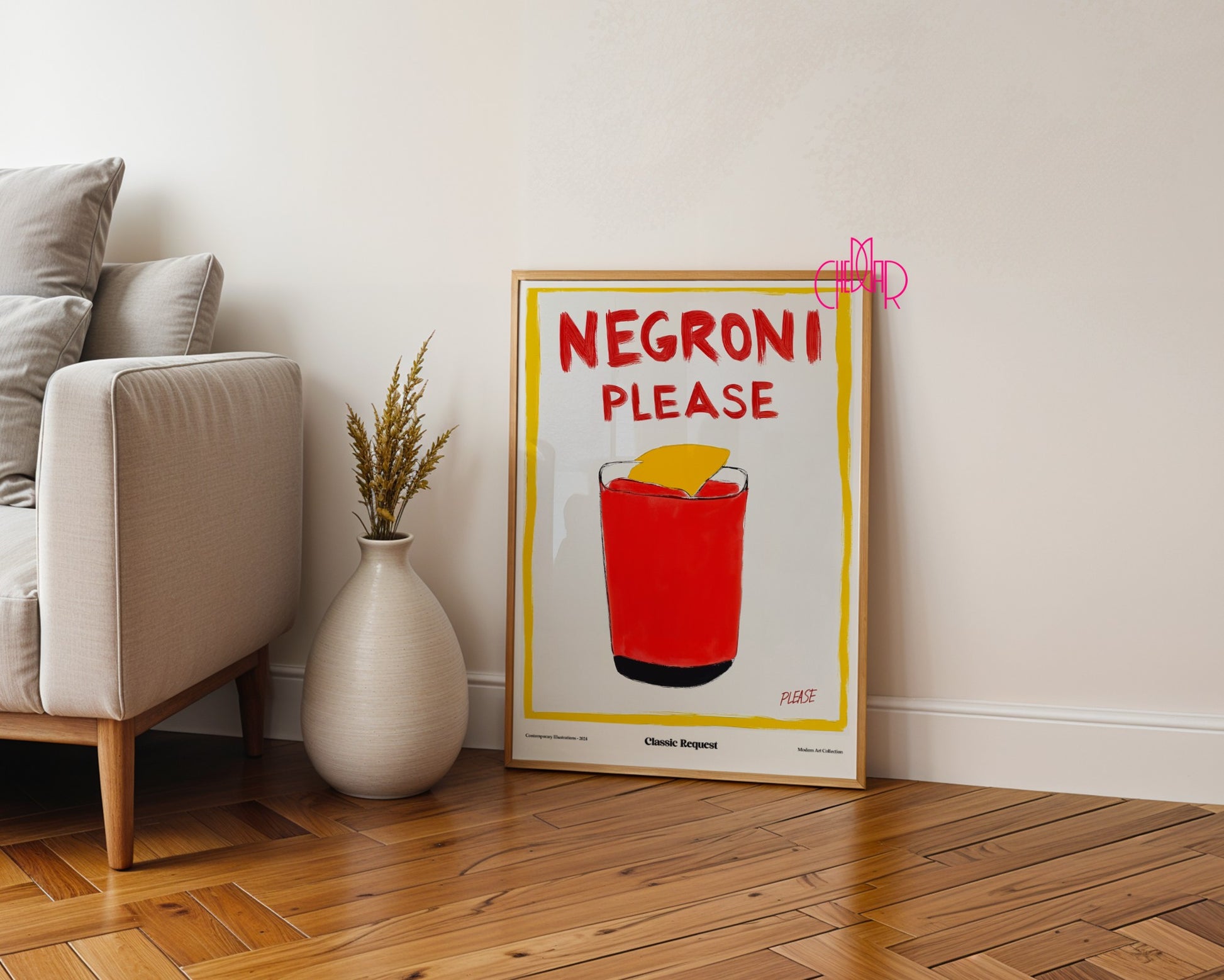 Plakat modernistyczny Negroni Please, klasyczna prośba, współczesność