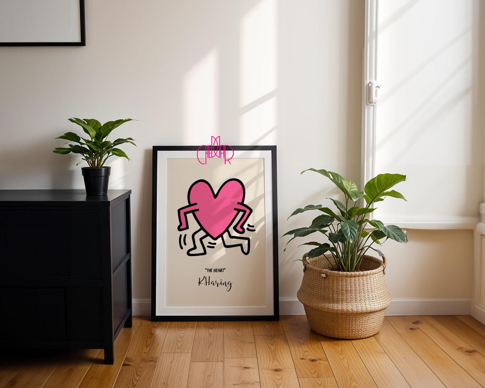 Plakat Keith Haring The Heart, różowe serce, street art, pop art