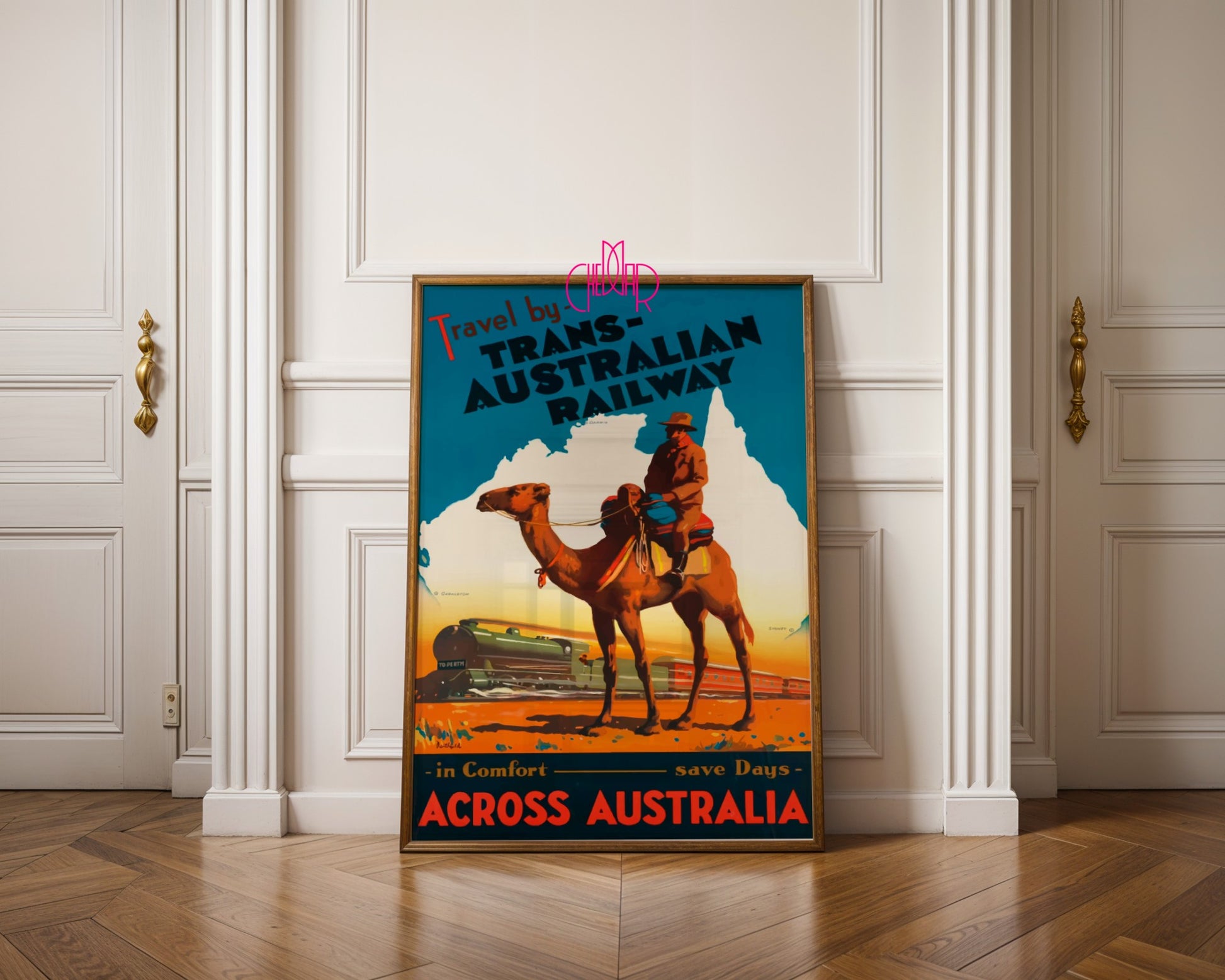 Plakat „Trans Australian Railway” – podróż przez Australię, Vintage/Retro