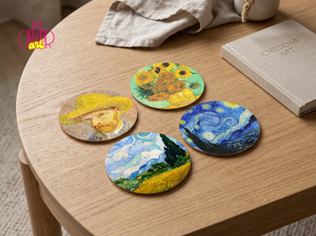 Zestaw Podkładek pod Kubki Vincent van Gogh Masterpieces — 4 Różne Obrazy | Cheddar Art