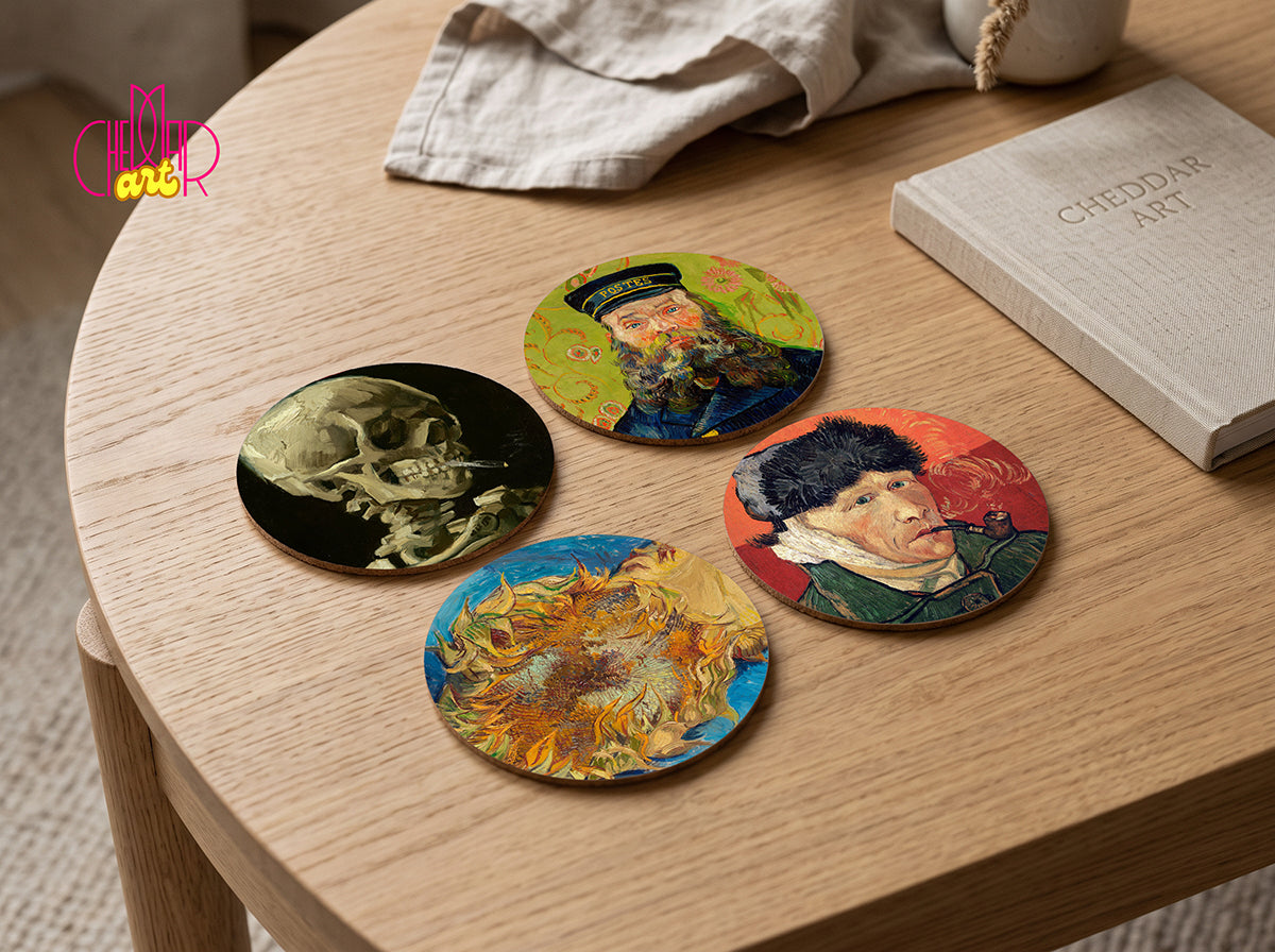 Zestaw Podkładek pod Kubki Vincent van Gogh — 4 Różne Obrazy Postimpresjonistyczne | Cheddar Art