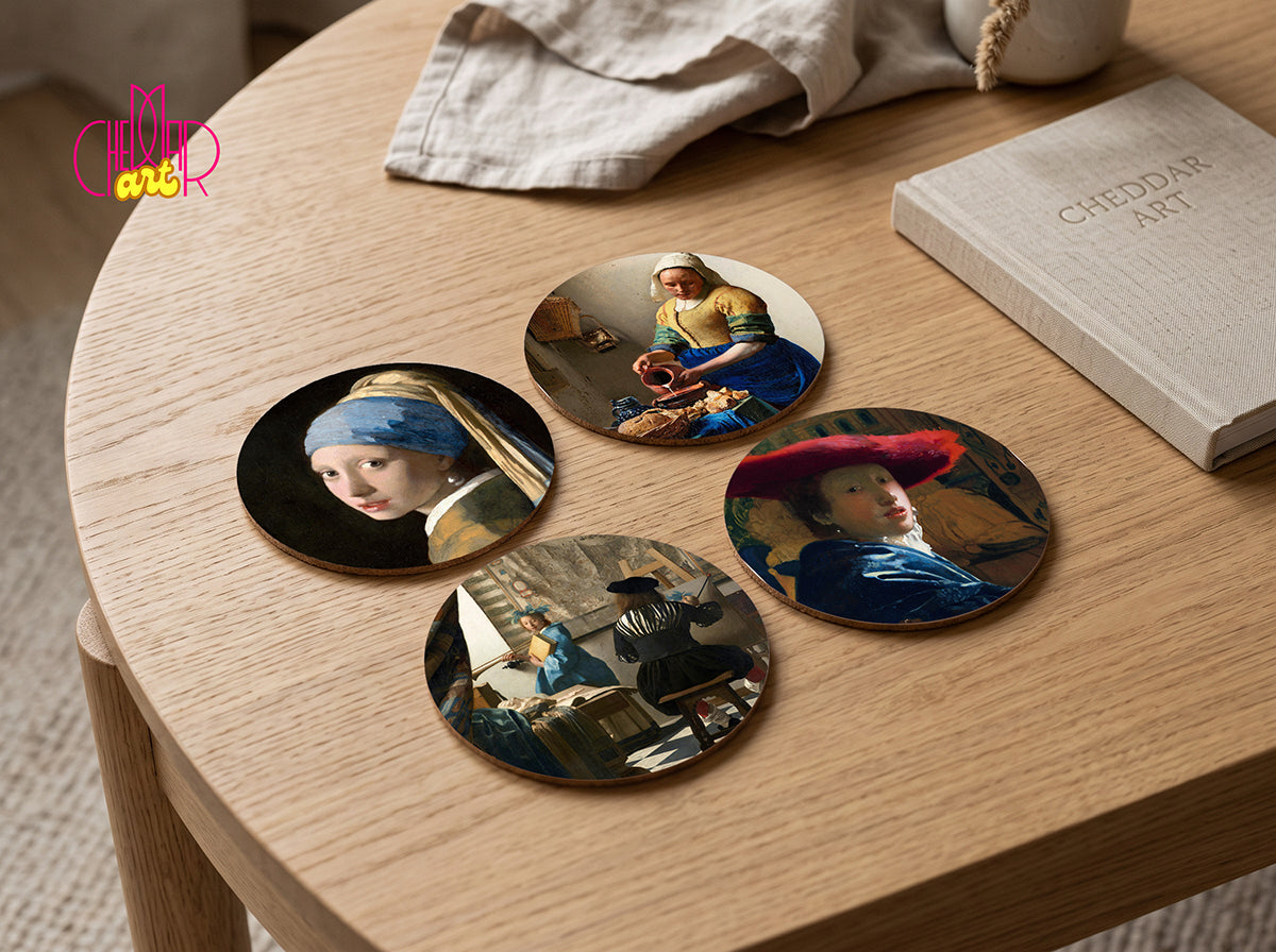 Zestaw Podkładek pod Kubki Johannes Vermeer — 4 Różne Obrazy Mistrzowskie | Cheddar Art