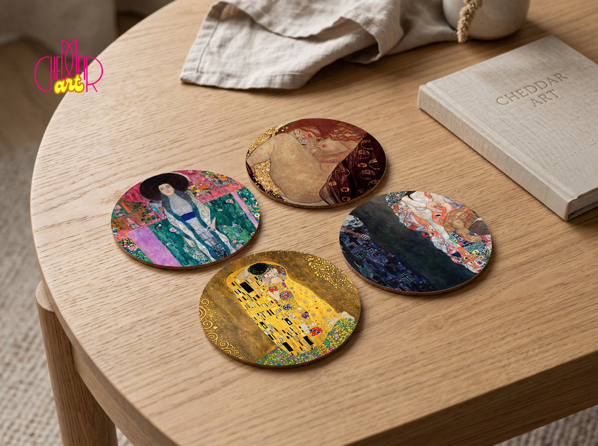 Zestaw Podkładek pod Kubki Gustav Klimt — 4 Różne Obrazy Secesyjne | Cheddar Art