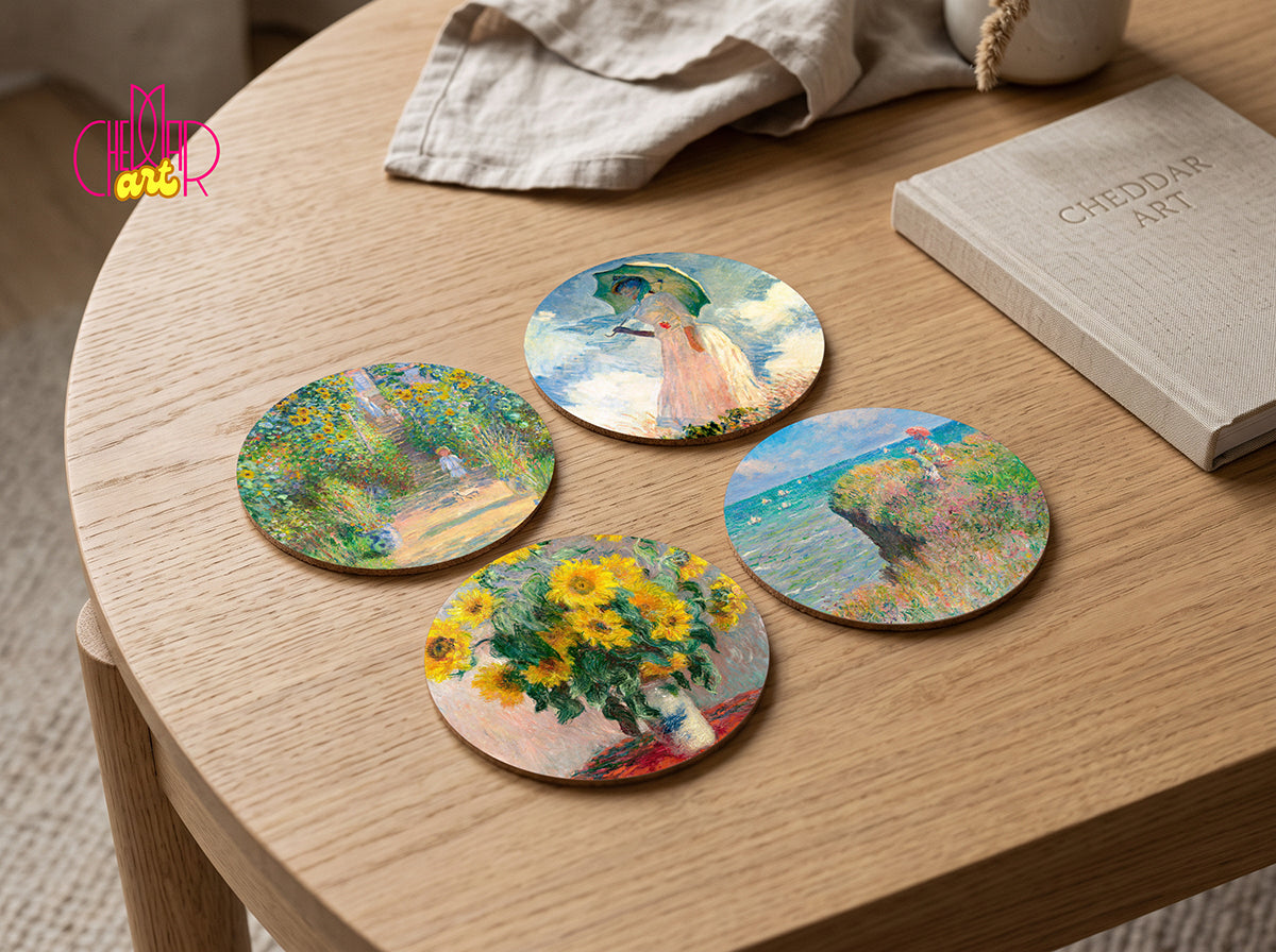 Zestaw Podkładek pod Kubki Claude Monet — 4 Różne Obrazy Impresjonistyczne | Cheddar Art