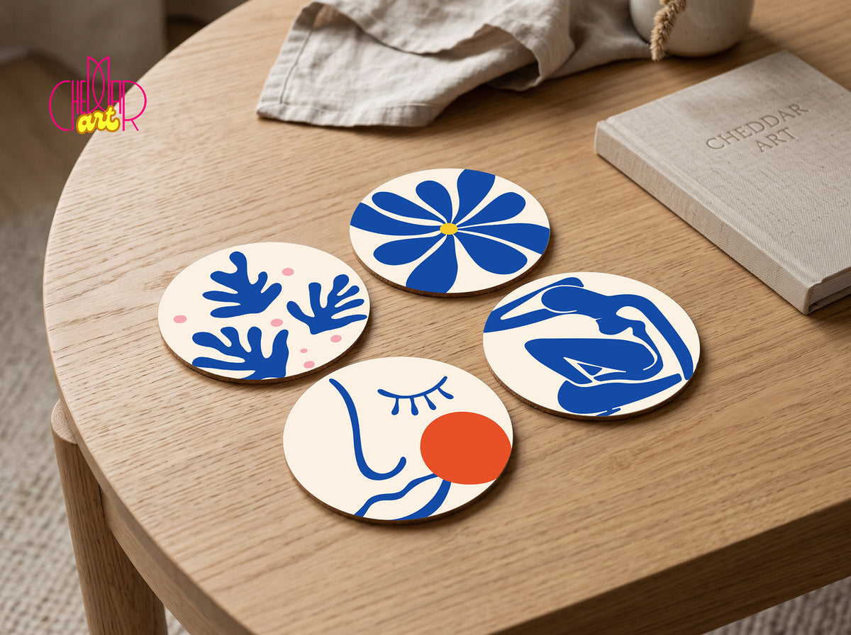 Zestaw Podkładek pod Kubki Henri Matisse Blue Cut-Outs — 4 Różne Wzory | Cheddar Art
