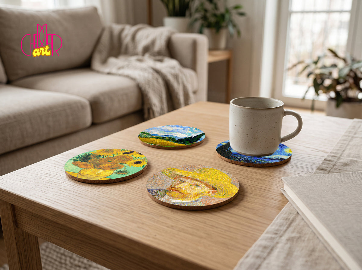 Zestaw Podkładek pod Kubki Vincent van Gogh Masterpieces — 4 Różne Obrazy | Cheddar Art