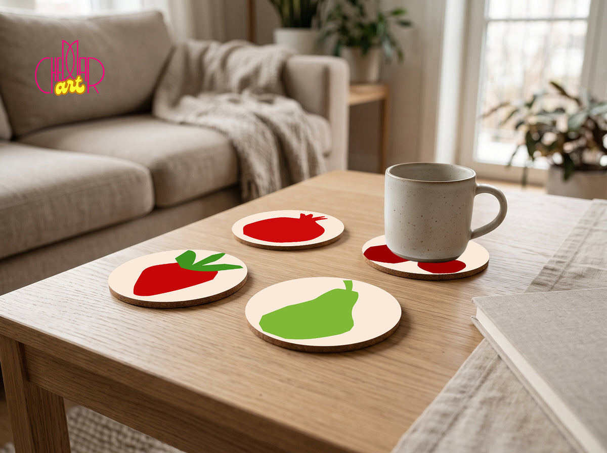 Zestaw Podkładek pod Kubki Henri Matisse Fruit Cut-Outs — 4 Różne Wzory | Cheddar Art