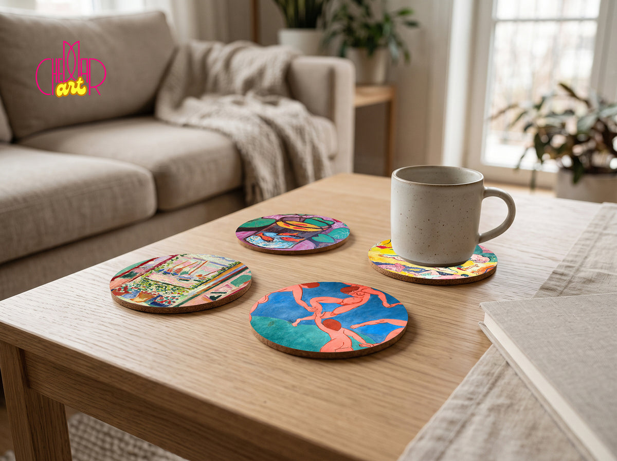 Zestaw Podkładek pod Kubki Henri Matisse — 4 Różne Obrazy Fowistyczne | Cheddar Art