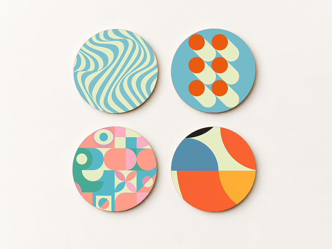 Zestaw Podkładek pod Kubki Bauhaus Modern — 4 Różne Wzory Geometric | Cheddar Art