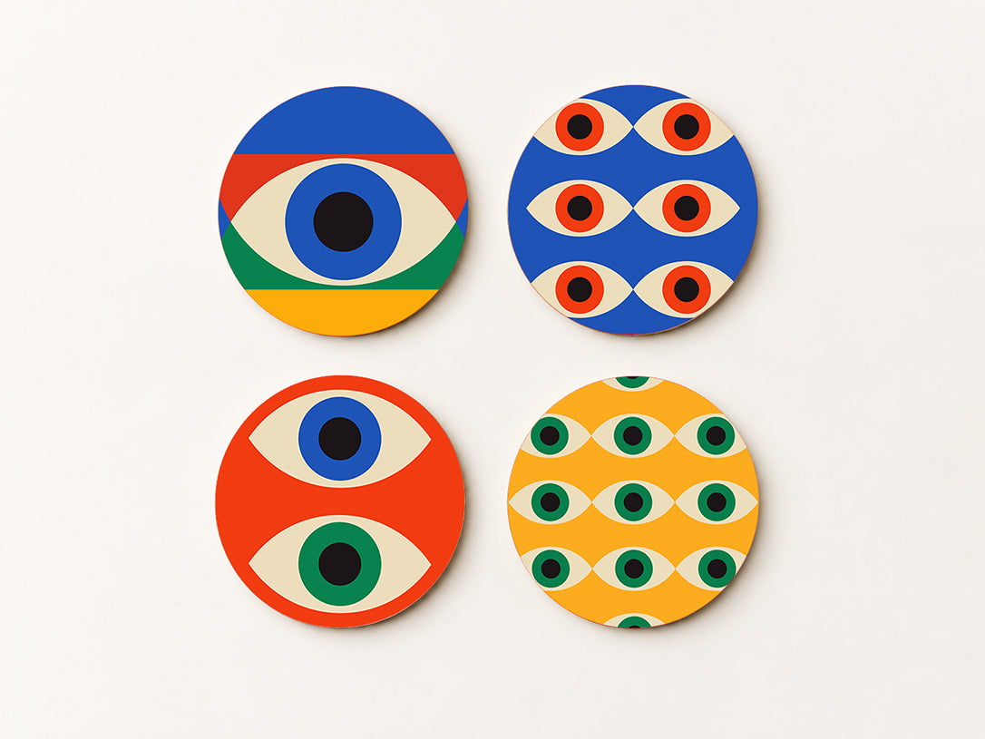 Zestaw Podkładek pod Kubki Bauhaus Eyes — 4 Różne Wzory Geometric | Cheddar Art