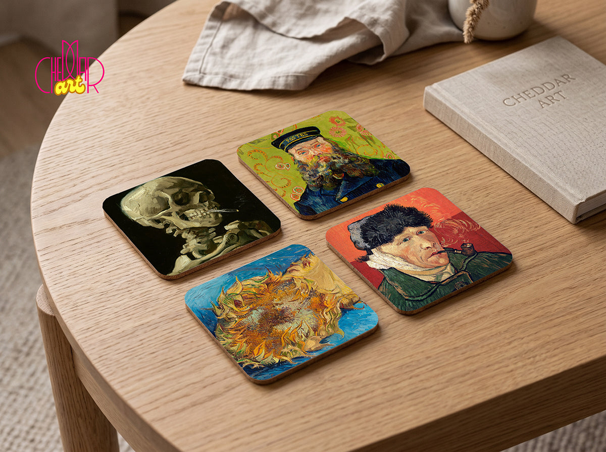 Zestaw Podkładek pod Kubki Vincent van Gogh — 4 Różne Obrazy Postimpresjonistyczne | Cheddar Art