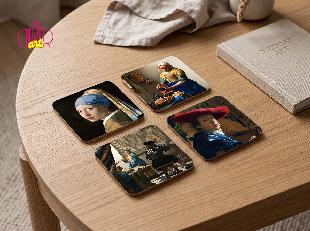 Zestaw Podkładek pod Kubki Johannes Vermeer — 4 Różne Obrazy Mistrzowskie | Cheddar Art