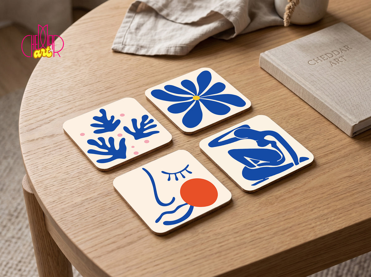 Zestaw Podkładek pod Kubki Henri Matisse Blue Cut-Outs — 4 Różne Wzory | Cheddar Art