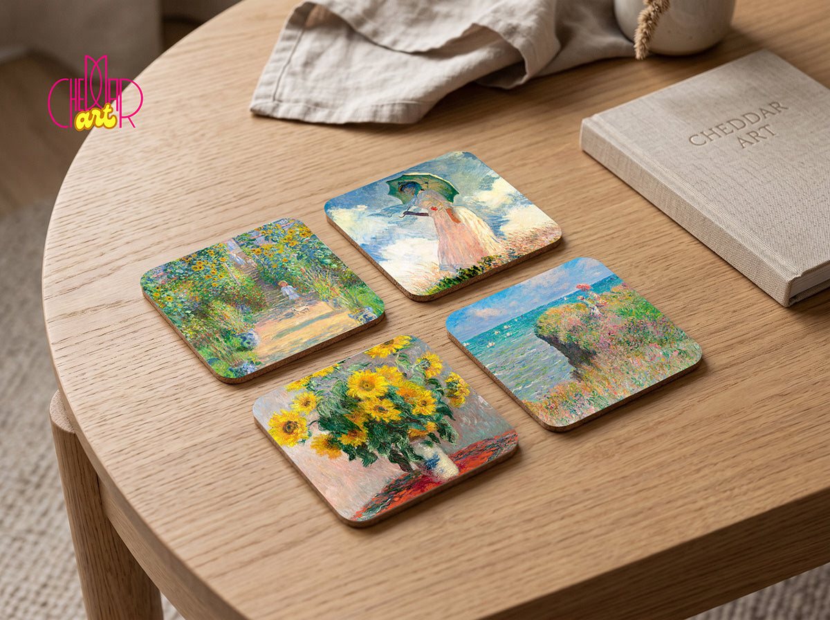 Zestaw Podkładek pod Kubki Claude Monet — 4 Różne Obrazy Impresjonistyczne | Cheddar Art