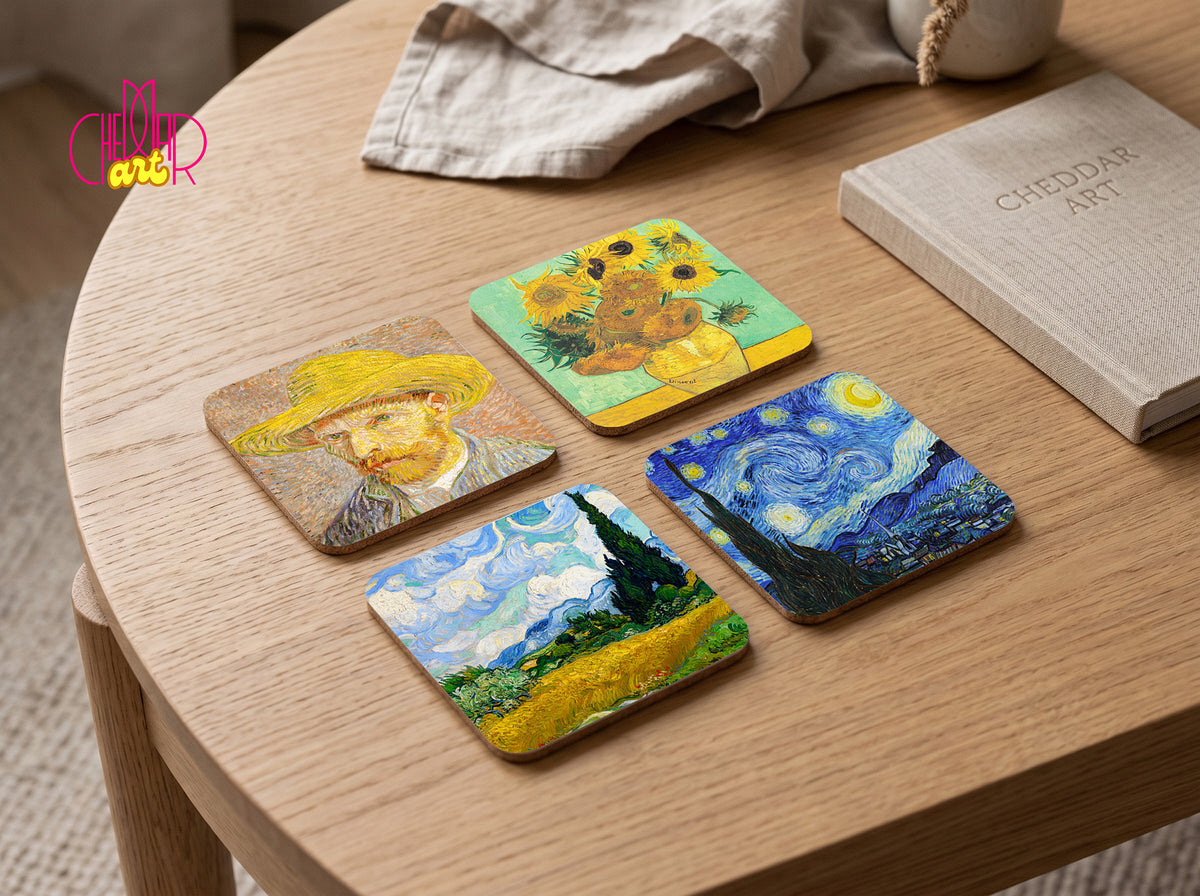 Zestaw Podkładek pod Kubki Vincent van Gogh Masterpieces — 4 Różne Obrazy | Cheddar Art