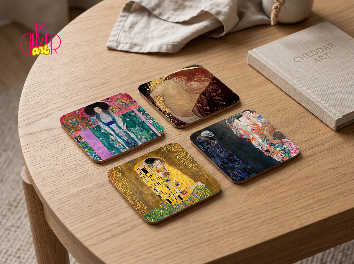 Zestaw Podkładek pod Kubki Gustav Klimt — 4 Różne Obrazy Secesyjne | Cheddar Art