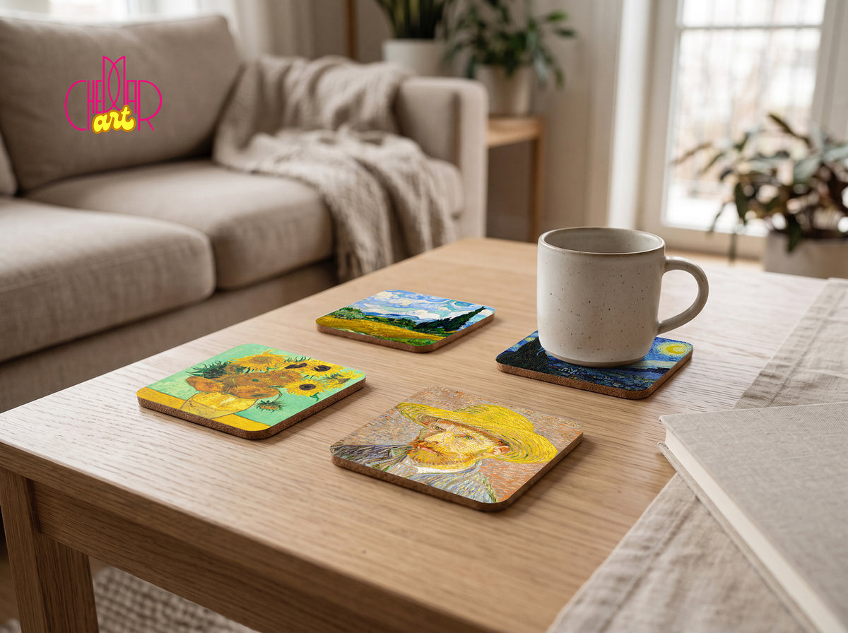 Zestaw Podkładek pod Kubki Vincent van Gogh Masterpieces — 4 Różne Obrazy | Cheddar Art
