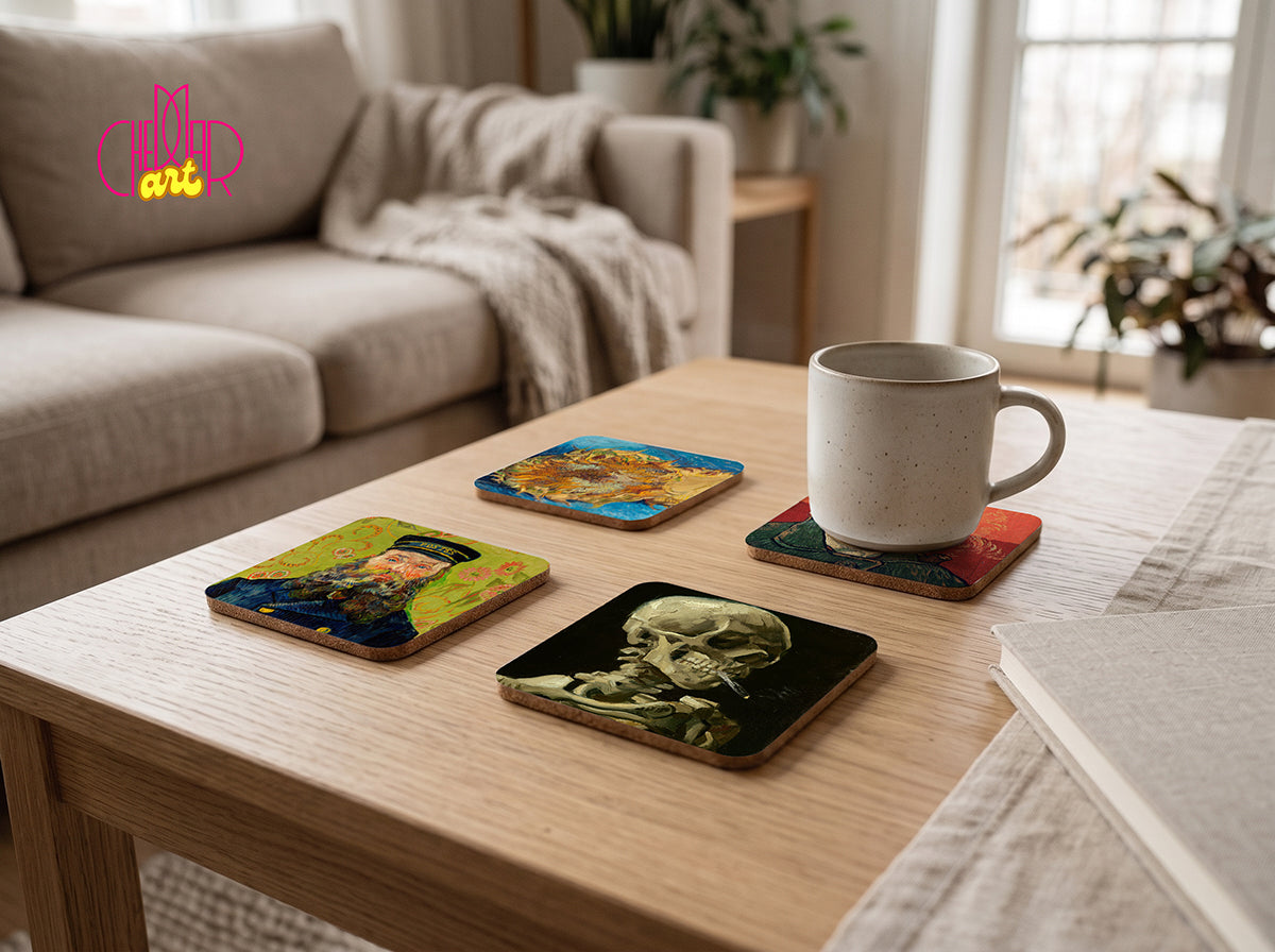 Zestaw Podkładek pod Kubki Vincent van Gogh — 4 Różne Obrazy Postimpresjonistyczne | Cheddar Art