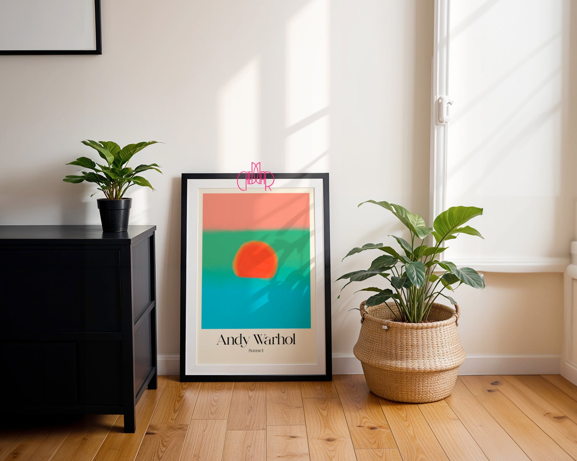 Tropikalna Reinterpretacja: Sunset Green & Azure – Andy Warhol, Pop Art Vision