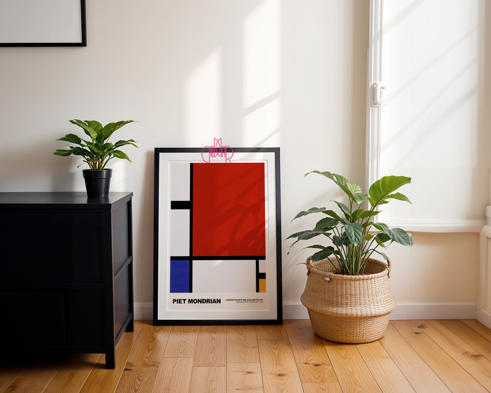 Czysta Abstrakcja: Scarlet Dominance – Piet Mondrian, Red & Blue Modernist Grid