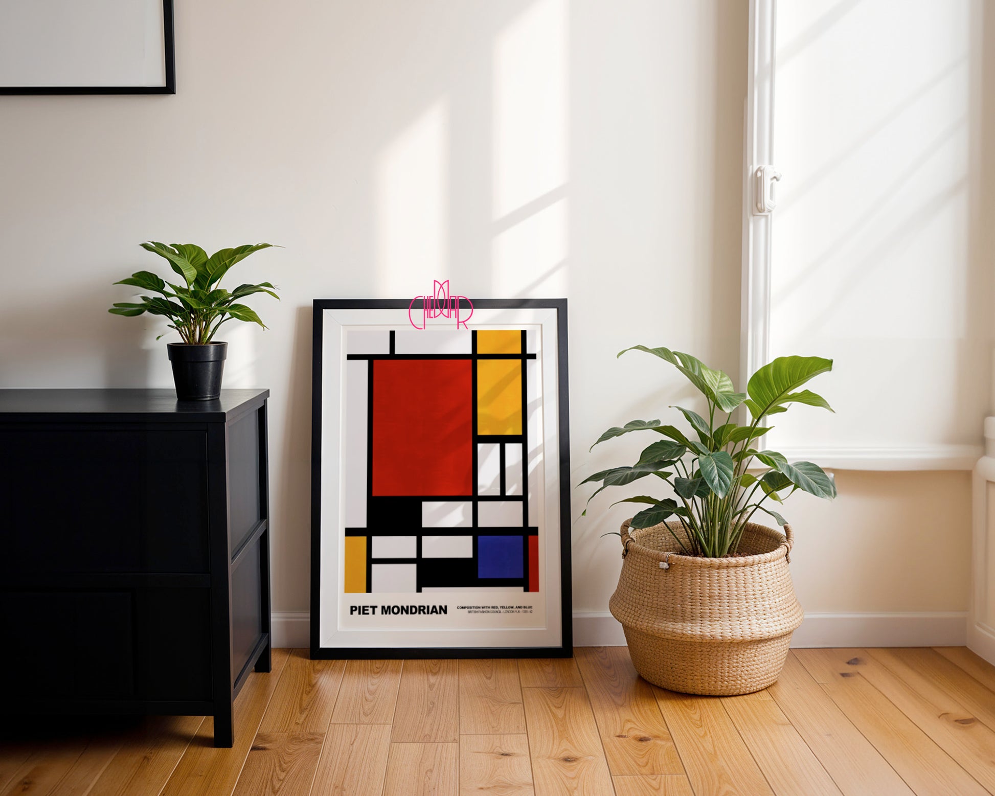Geometryczna Dominacja: Scarlet Balance – Mondrian, British Fashion Council Composition