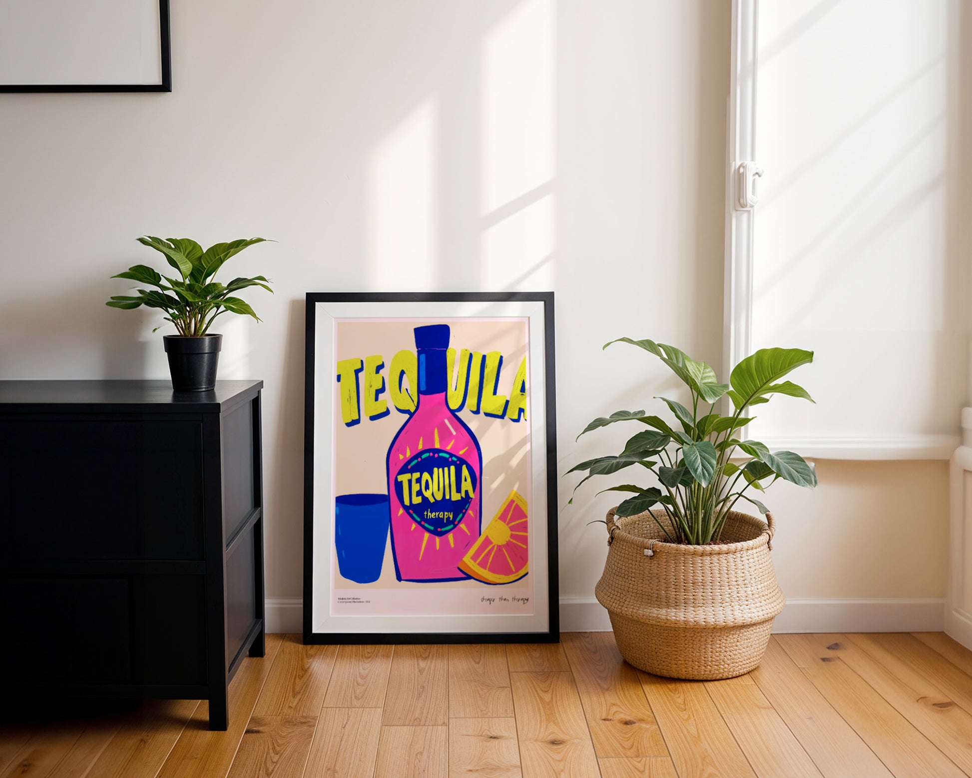 Plakat „Tequila Therapy” – Bo najlepsze rozmowy zdarzają się przy soli i cytrynie!