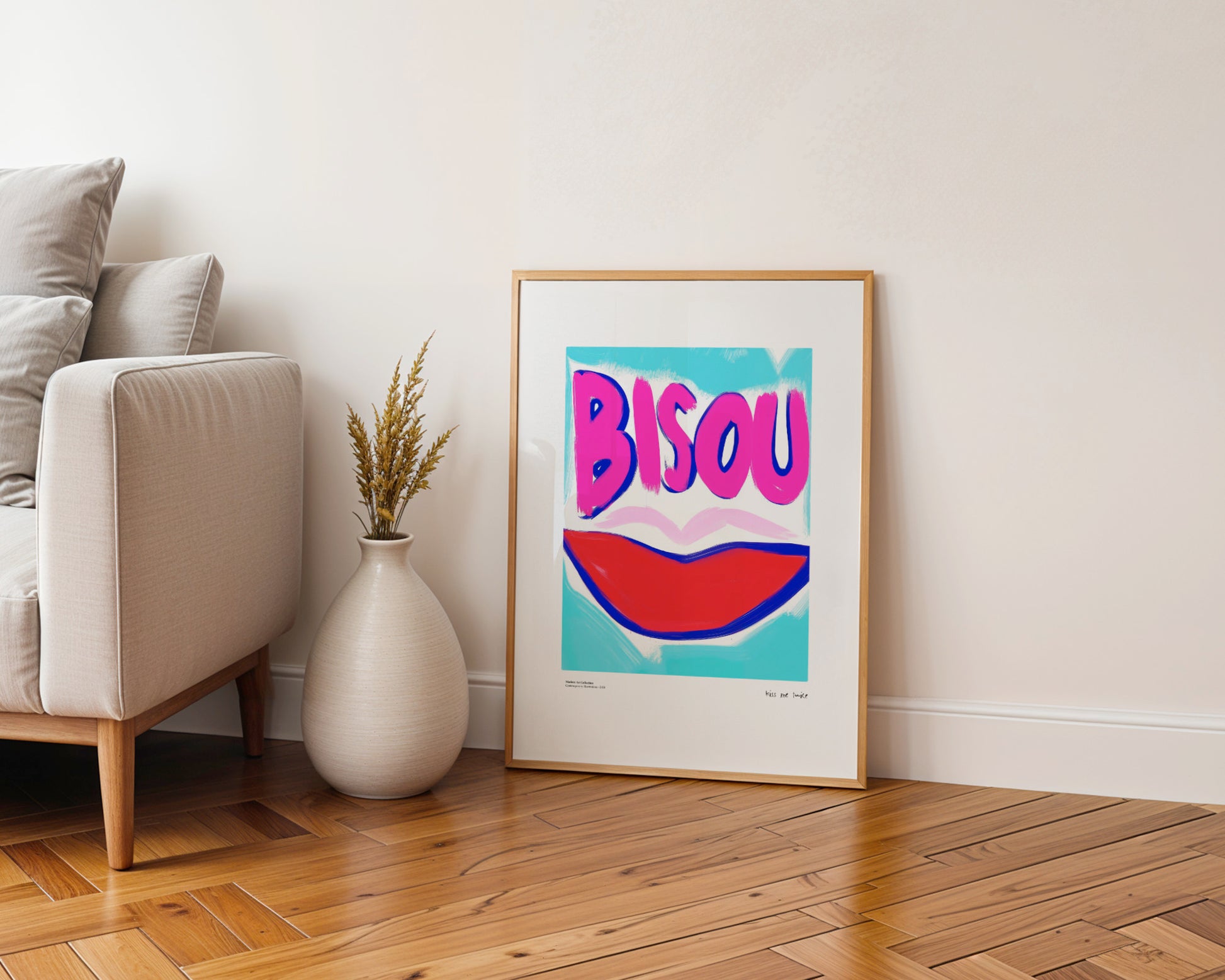 Plakat Bisou Bisou, French Kiss, modernizm, sztuka współczesna