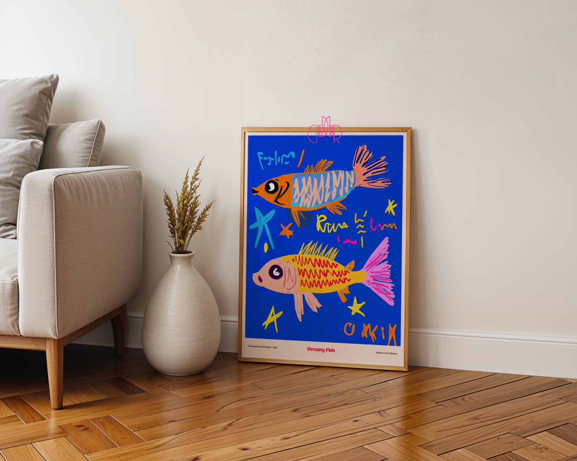 Plakat Dreamy Fish, morska sztuka, sztuka współczesna, modernizm