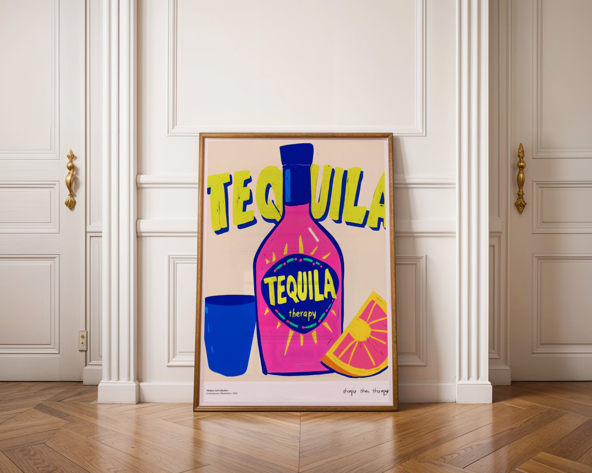Plakat „Tequila Therapy” – Bo najlepsze rozmowy zdarzają się przy soli i cytrynie!