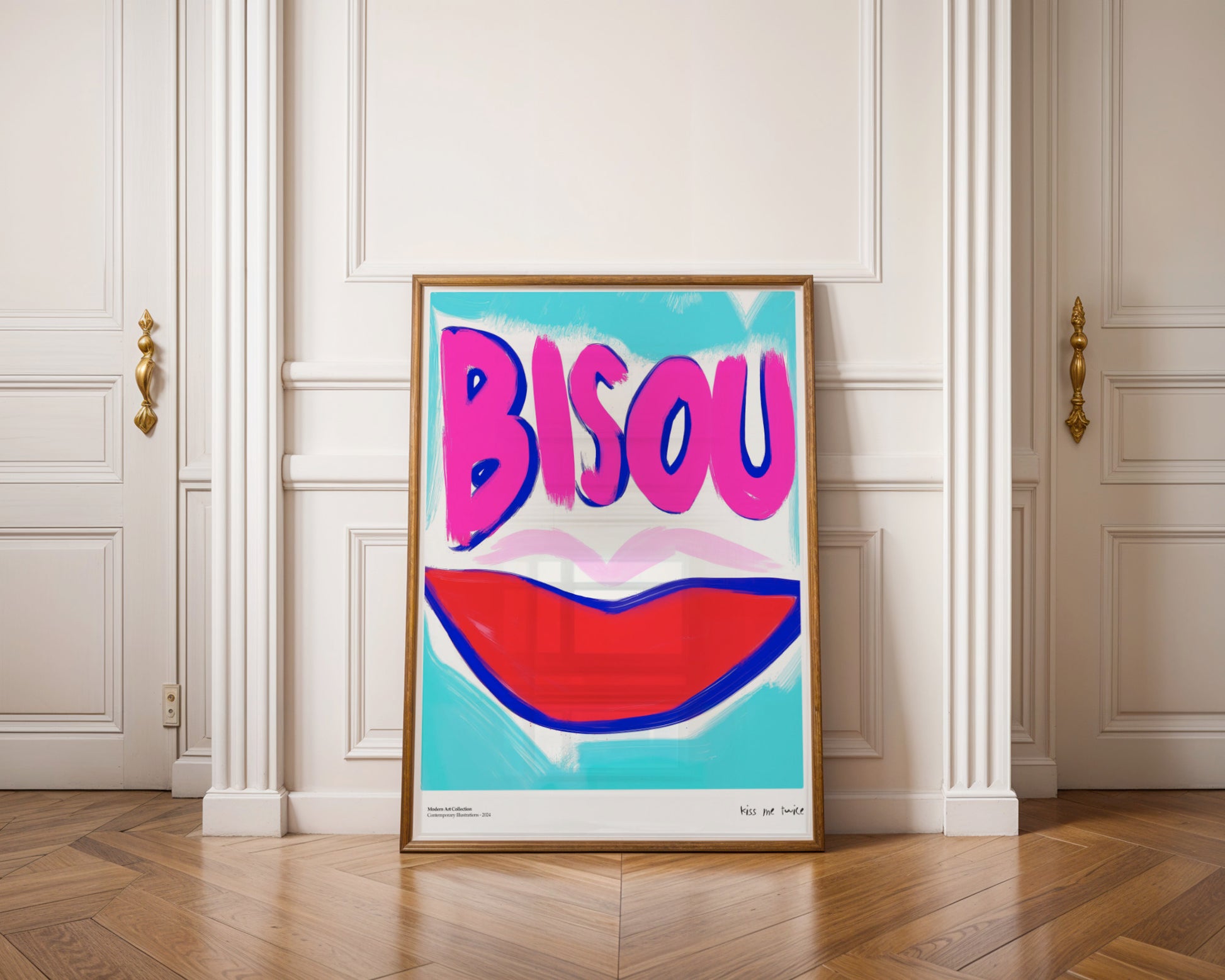 Plakat Bisou Bisou, French Kiss, modernizm, sztuka współczesna