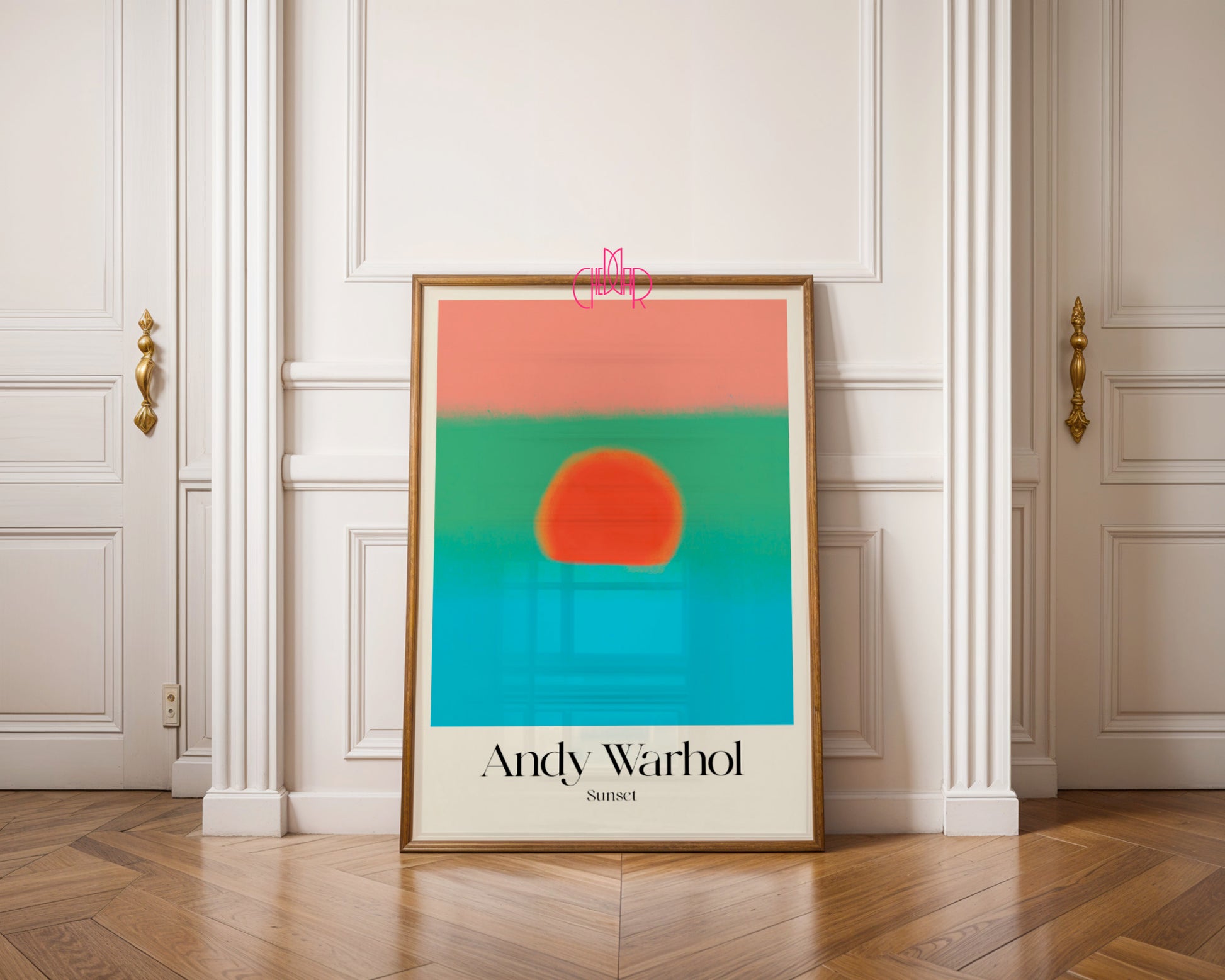 Tropikalna Reinterpretacja: Sunset Green & Azure – Andy Warhol, Pop Art Vision