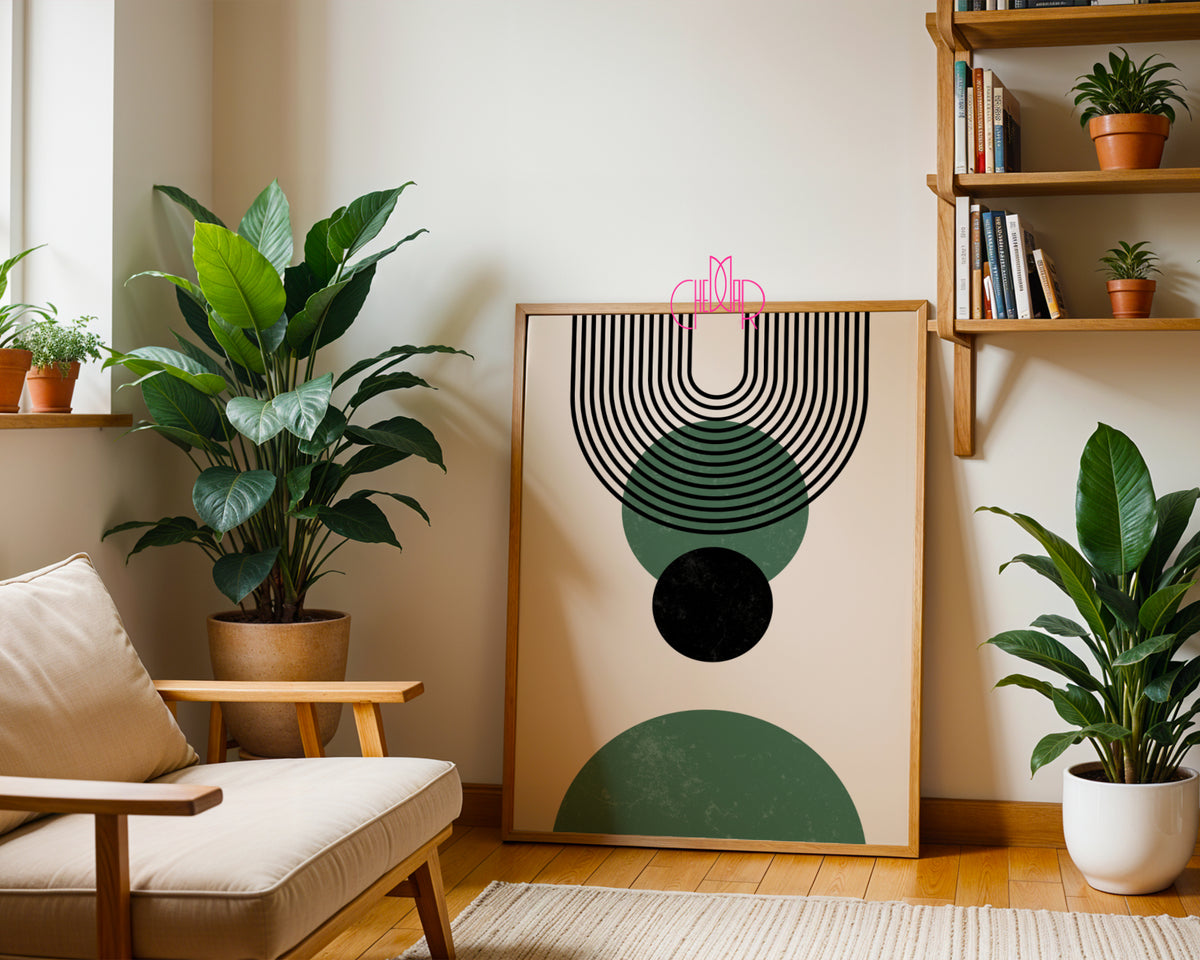 Zestaw Boho Abstract – Green & Black Geometric Arches