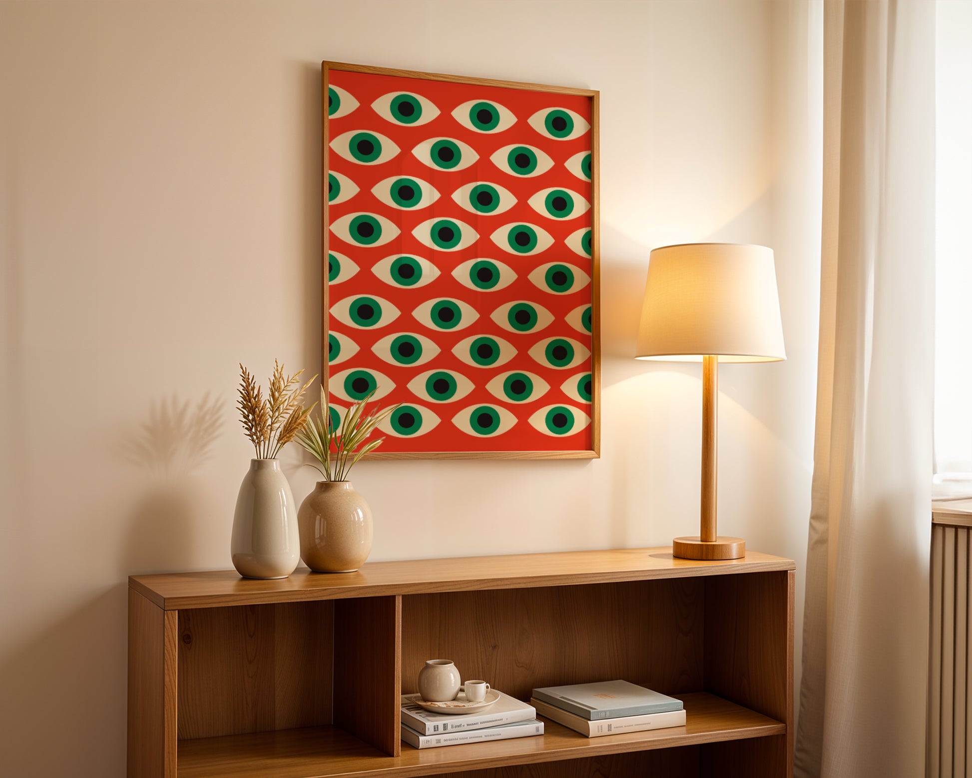 Plakat Bauhaus Geometryczny – Czerwony Wzór z Oczami, reto, vintage